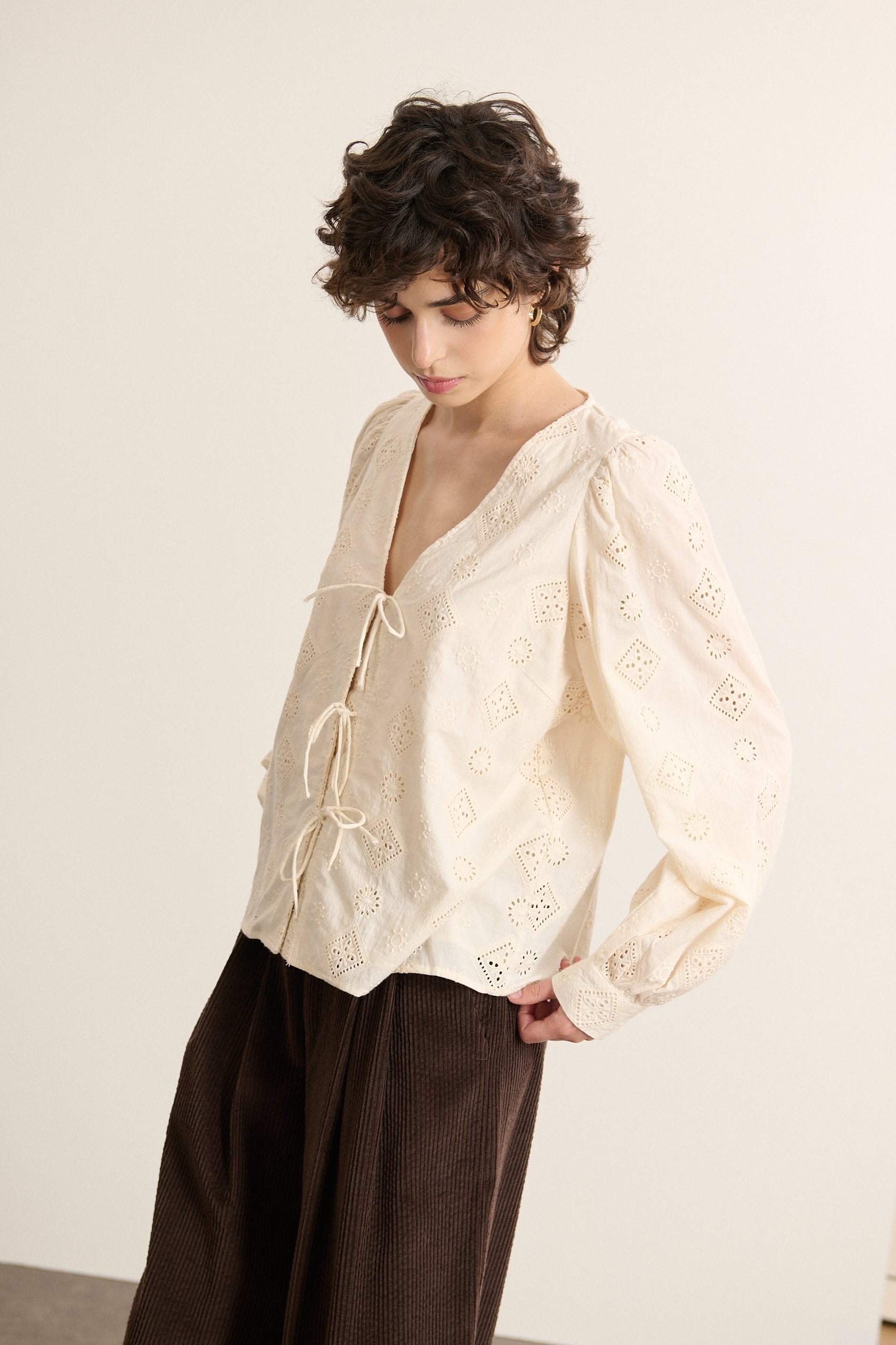 Long-sleeved blouse in broderie anglaise GARANCE PARIS White