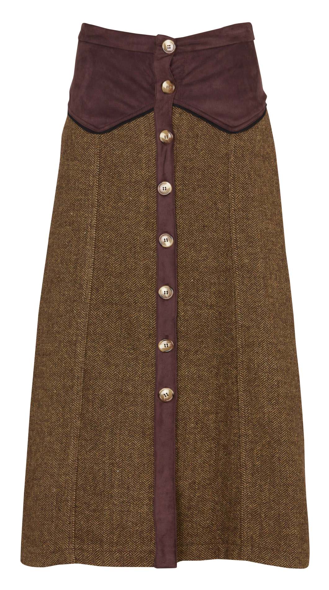 Jupe midi évasée en laine mélangée Vert