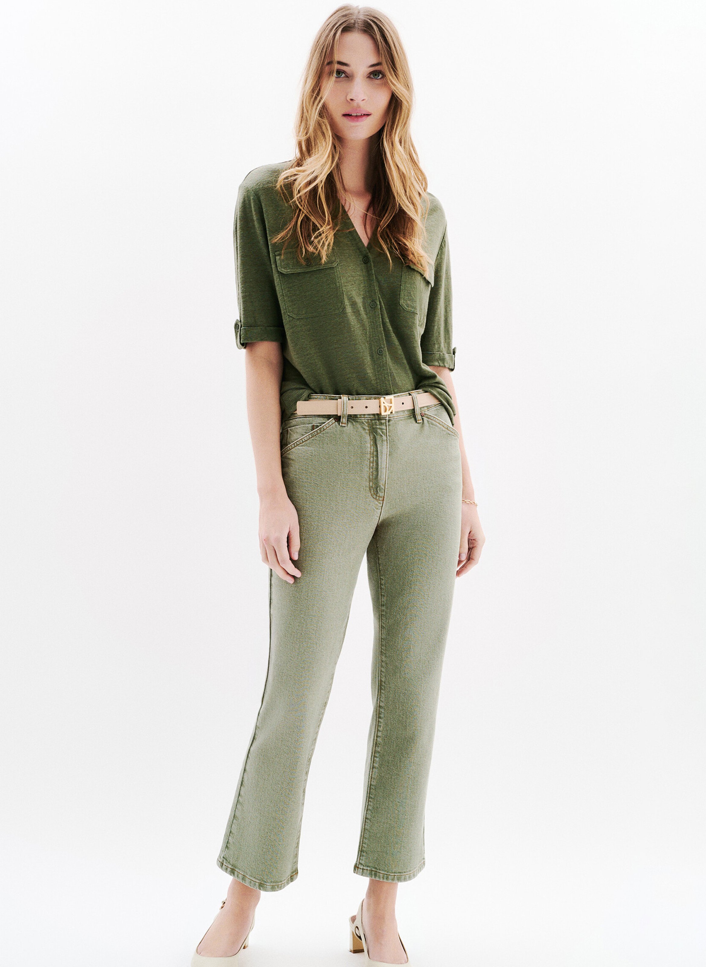 Straight linen shirt CAROLL Green