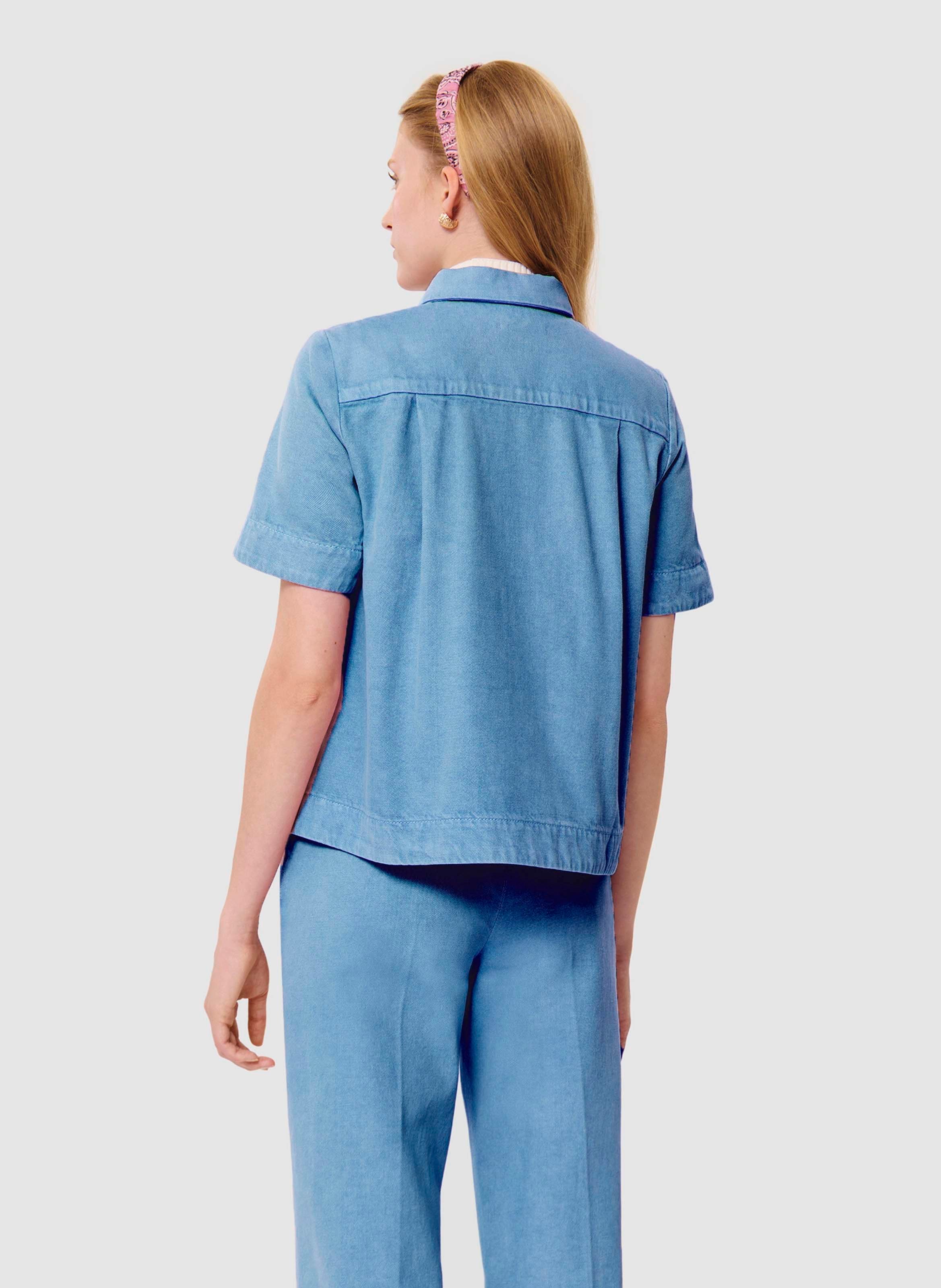 Korte knoopsluiting denim blouse TARA JARMON Blauw