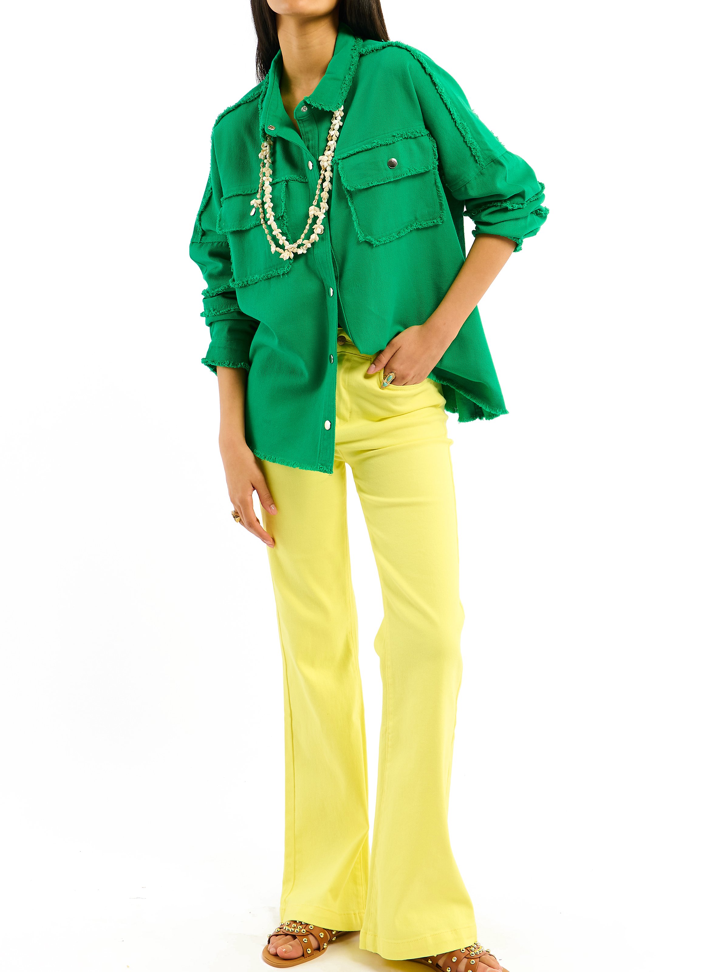 Straight cotton jacket with classic collar WILD Green