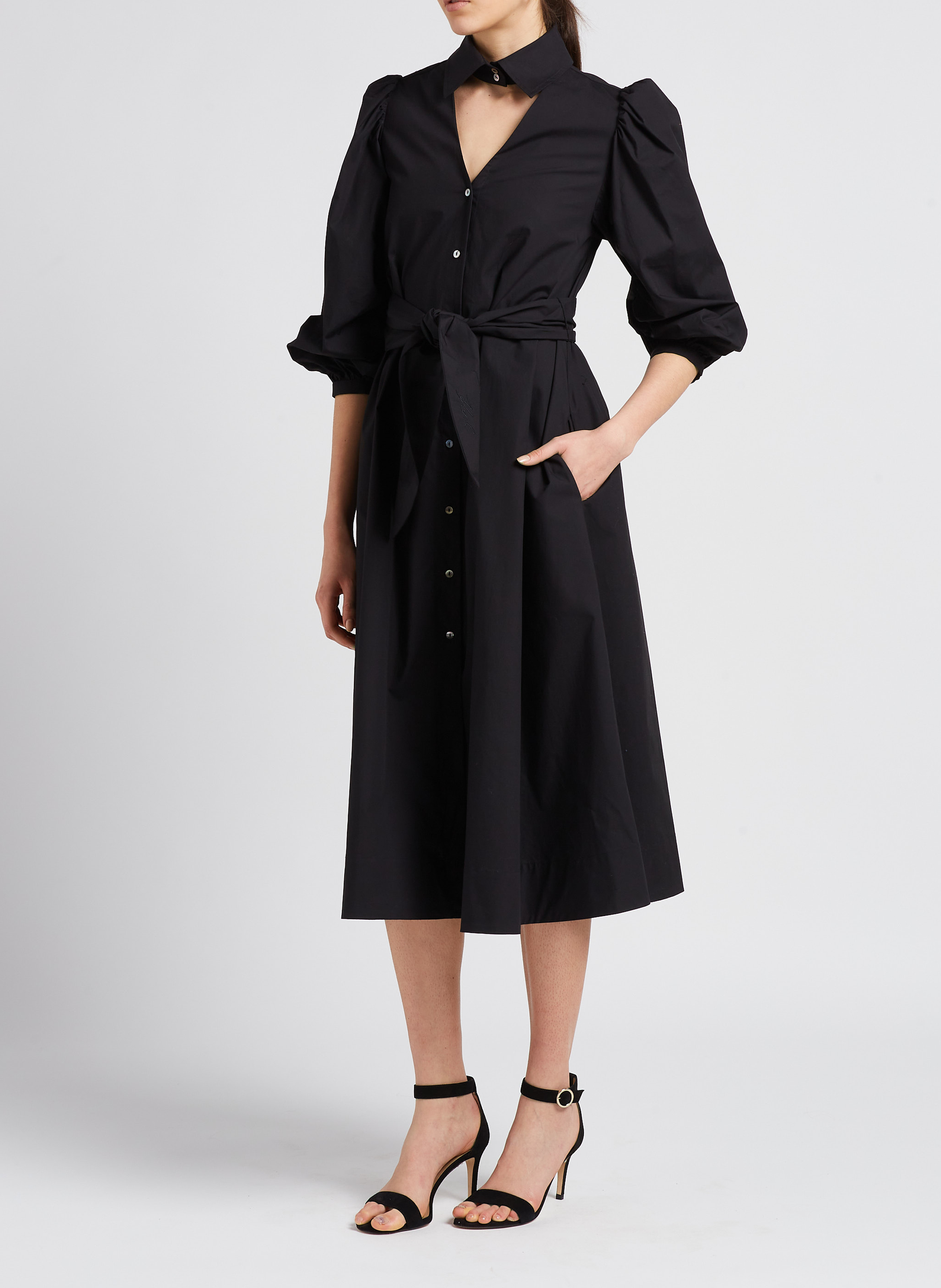 Lange jurk van 100% biokatoen met afneembare kraag KARL LAGERFELD Zwart