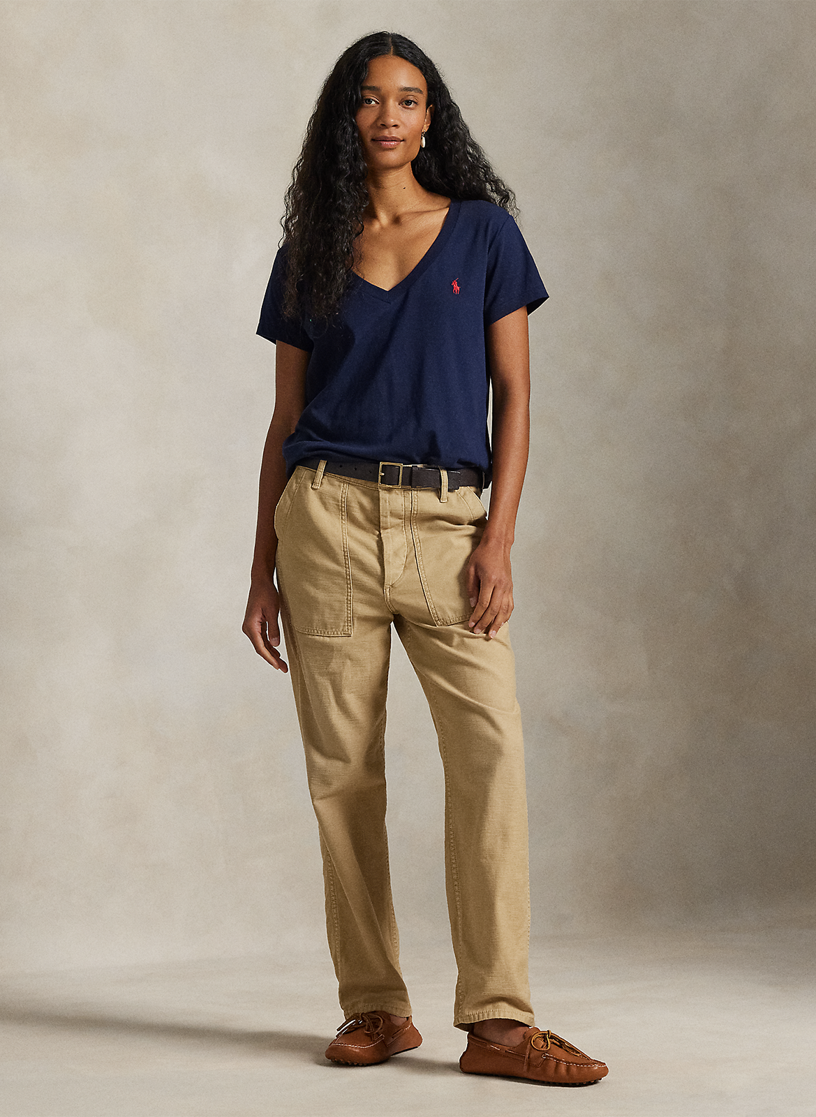 Katoenen T-shirt met V-hals en borduursel POLO RALPH LAUREN Blauw