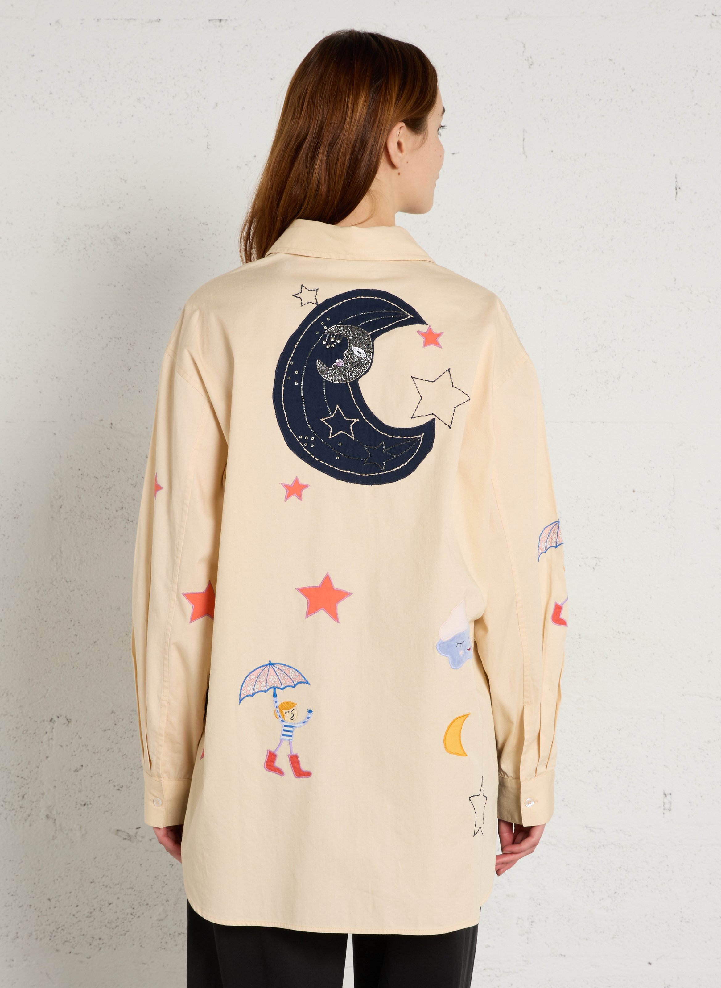 Oversized Bio-Baumwollhemd mit Stickerei STELLA NOVA Beige