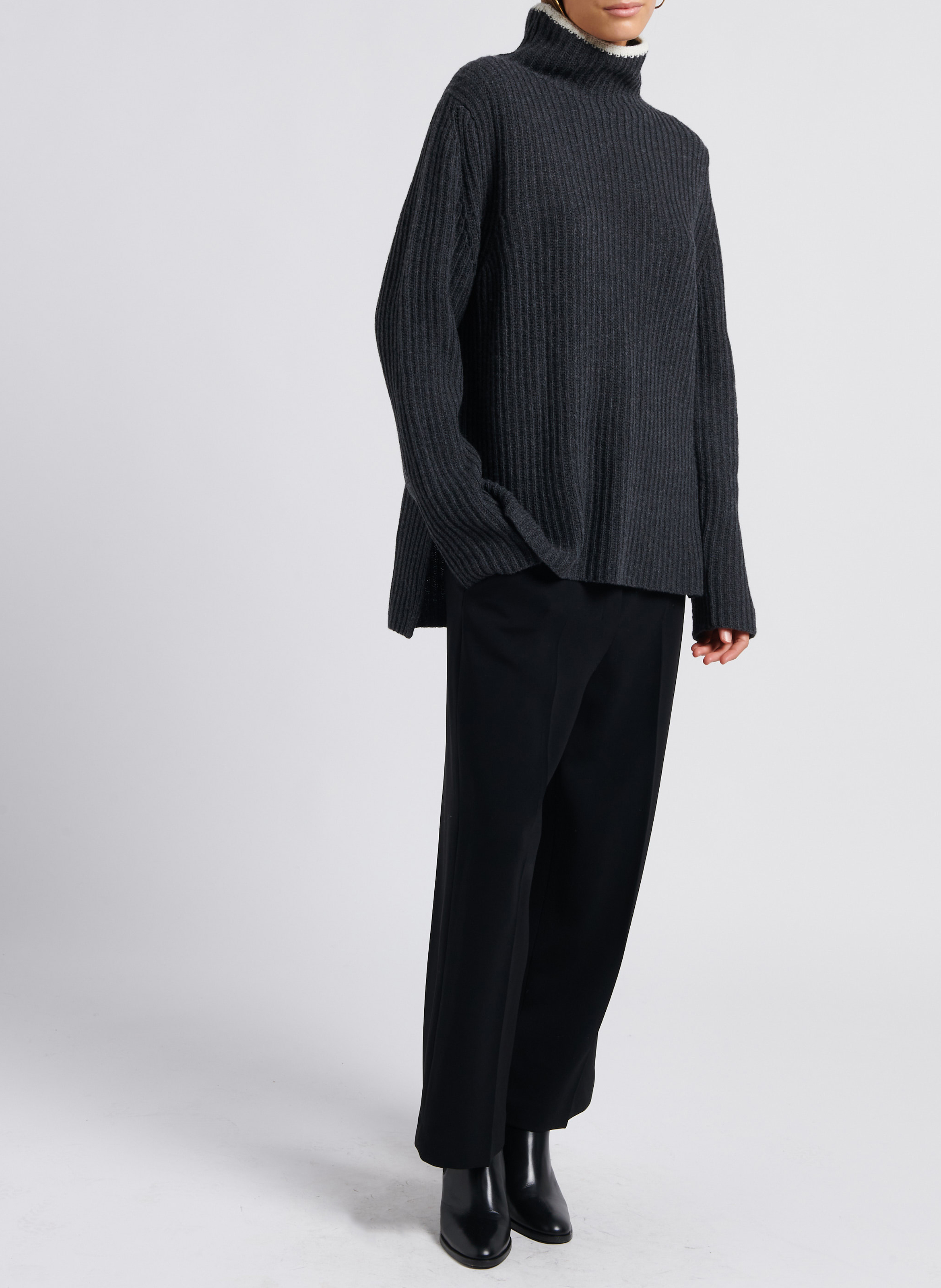 Lange jas van wolmix met opstaande kraag THEORY Grijs