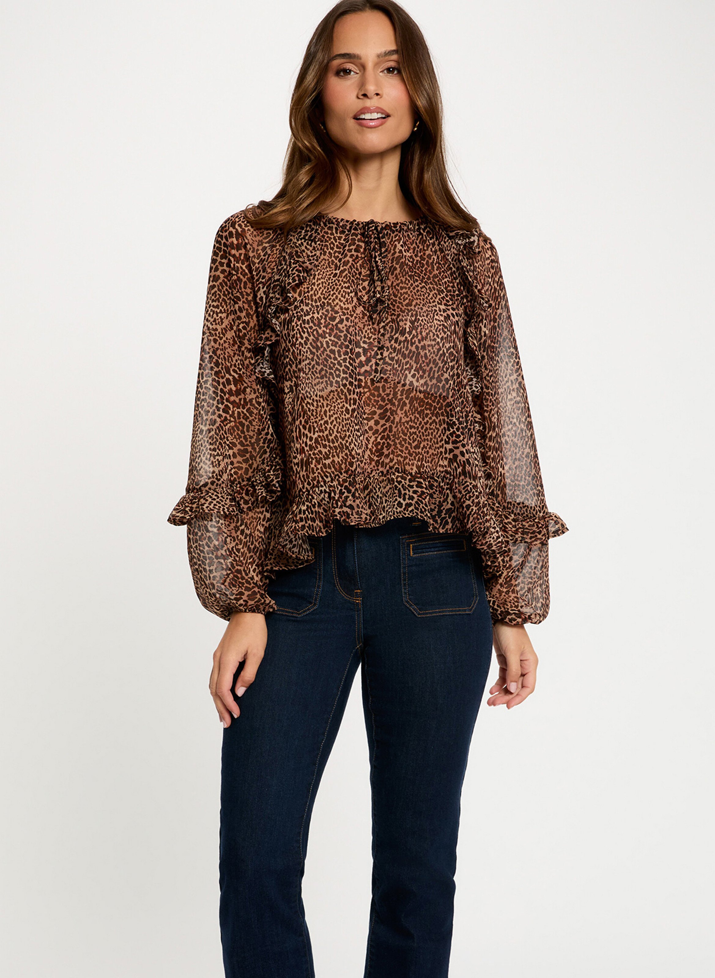 Flowy Leopard Print Ruffle Blouse MORGAN Multicolored