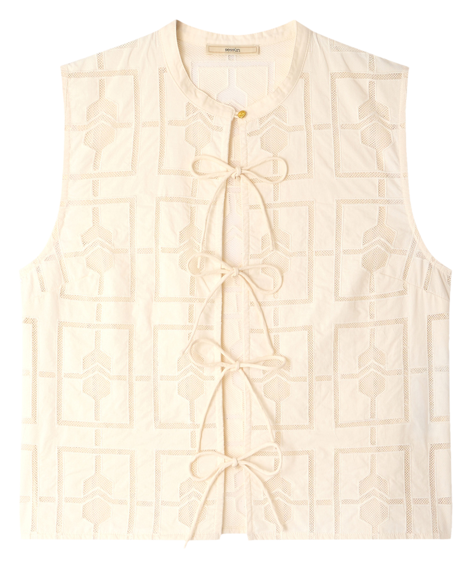 Mouwloze top met netmotief SESSUN Beige