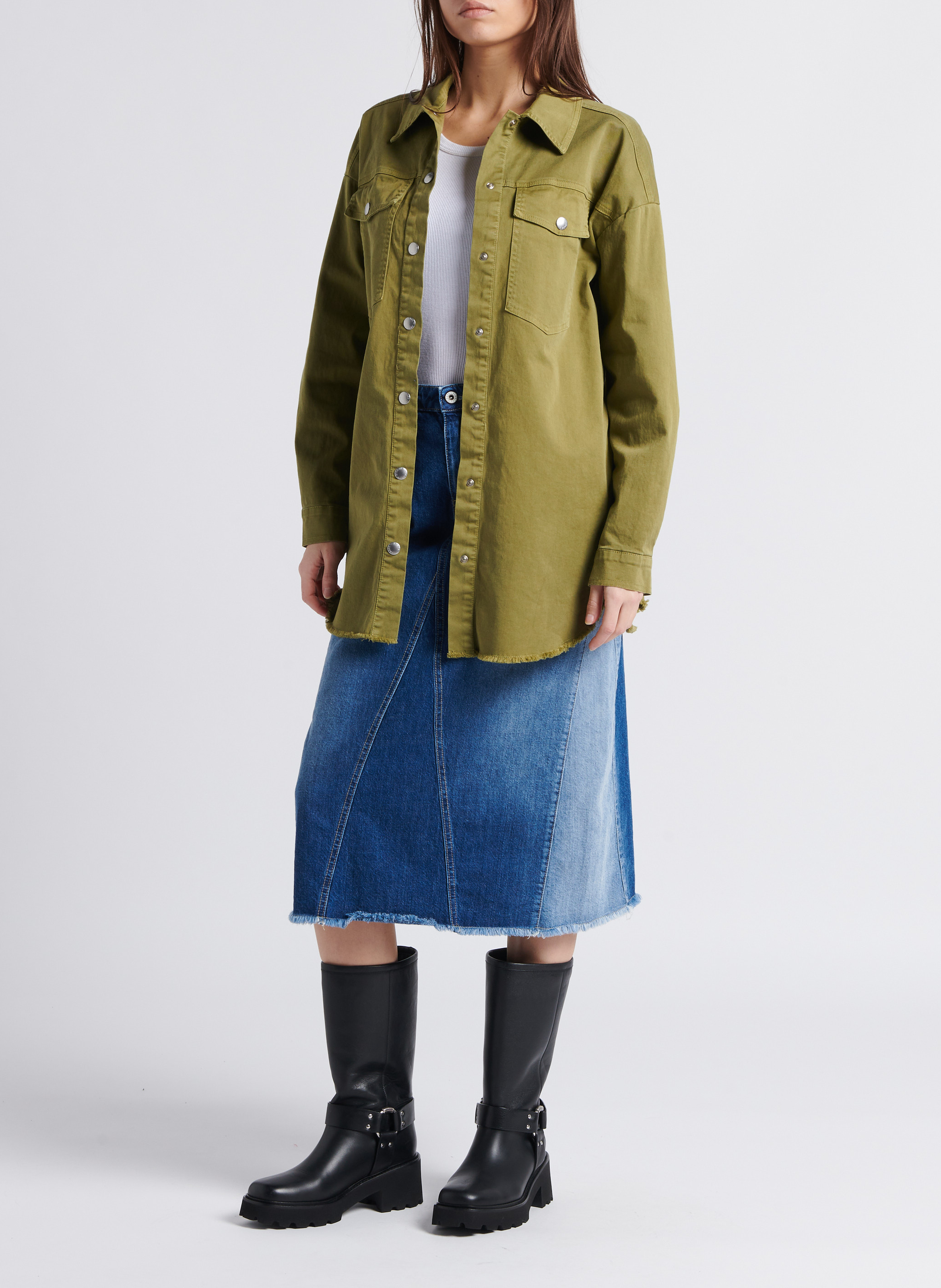 Jupe midi évasée en coton PLEASE Bleu