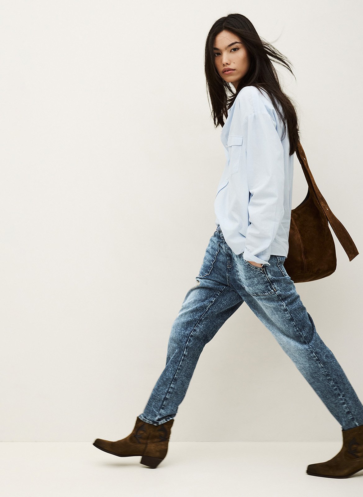 Jean droit en coton mélangé BA&SH Bleu