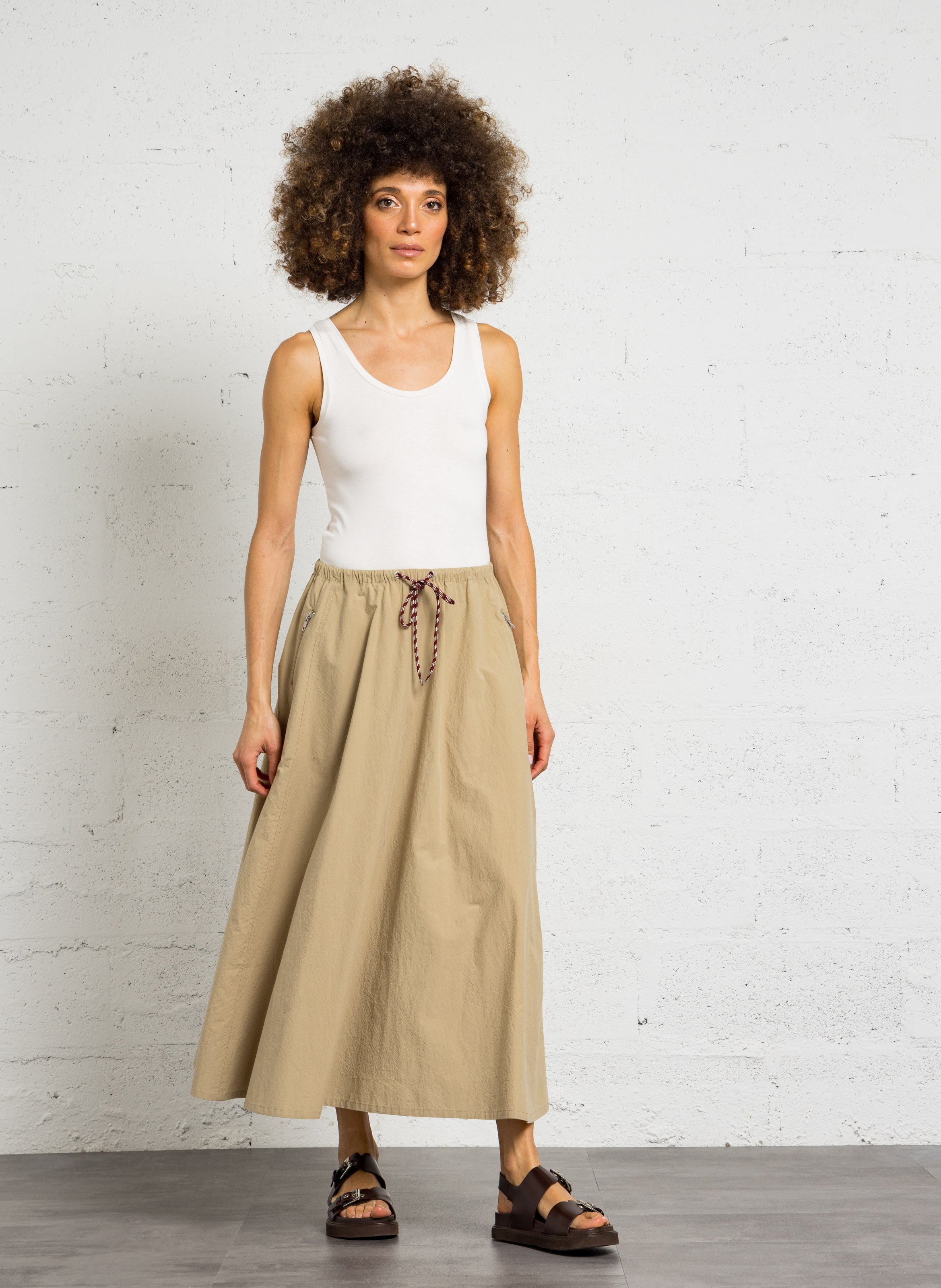 Flared cotton midi skirt BELLEROSE Beige