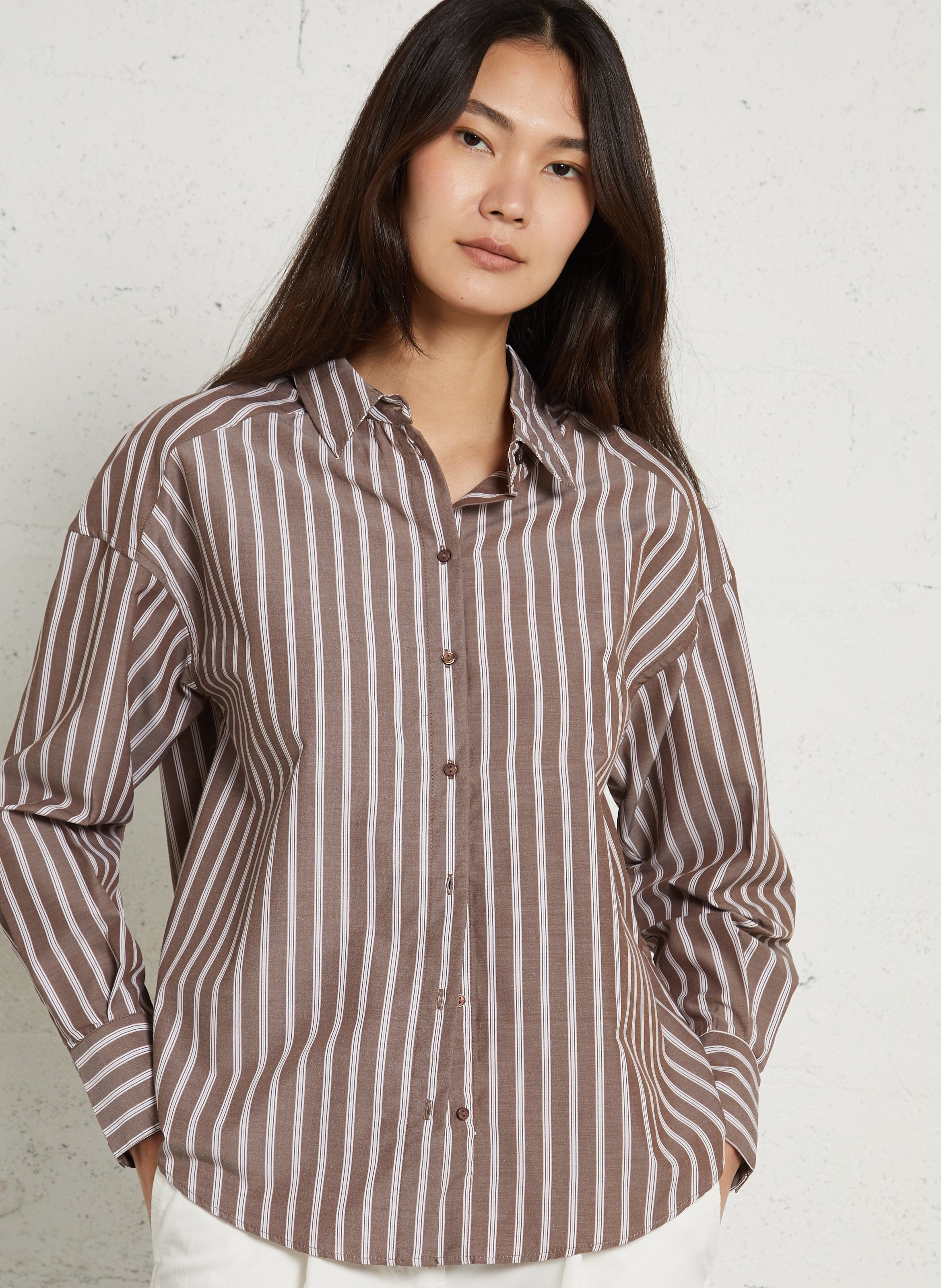 Chemise ample col classique à rayures SUD EXPRESS Marron