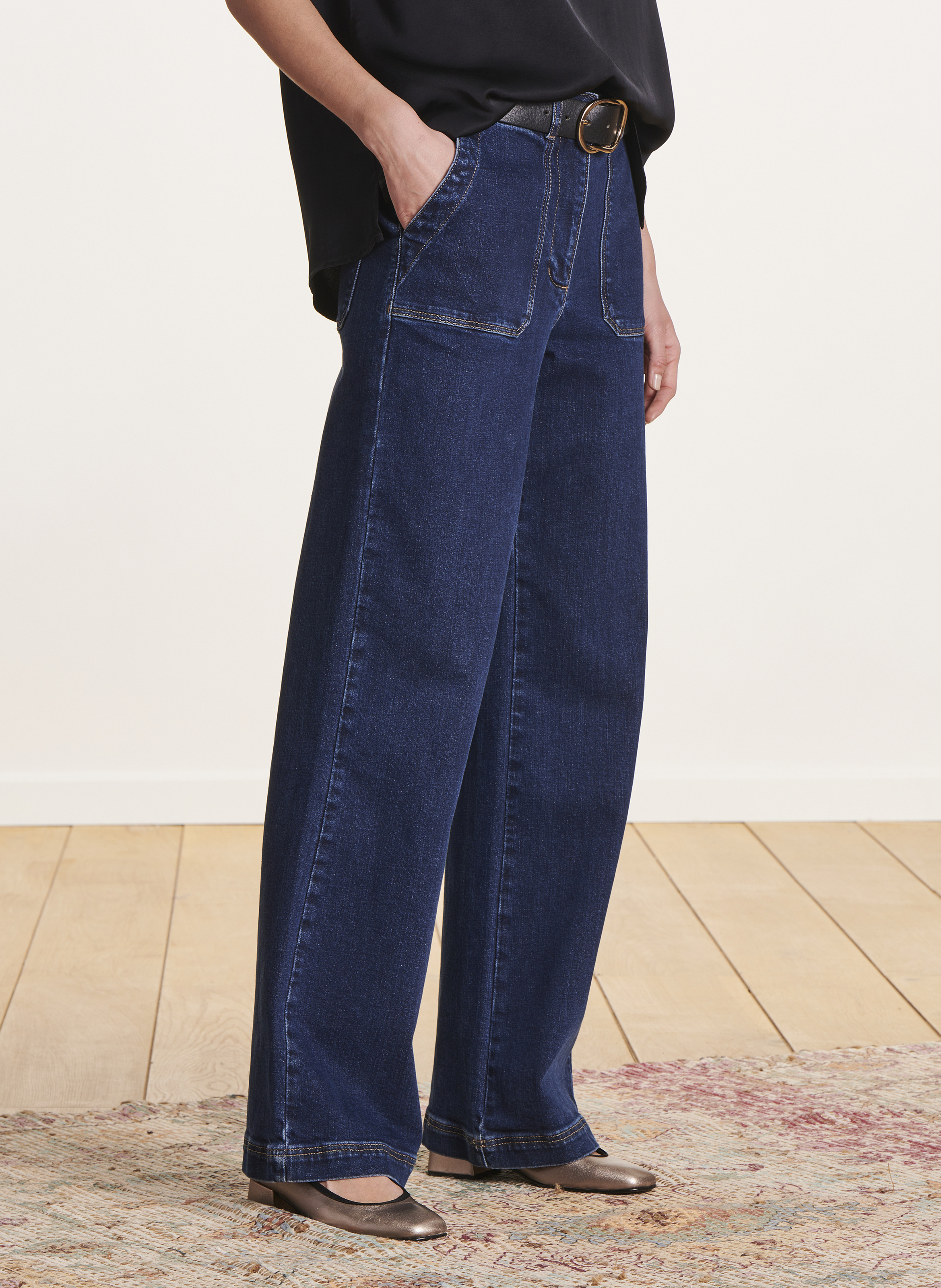 Jean large taille haute en coton bio mélangé LA FEE MARABOUTEE Bleu