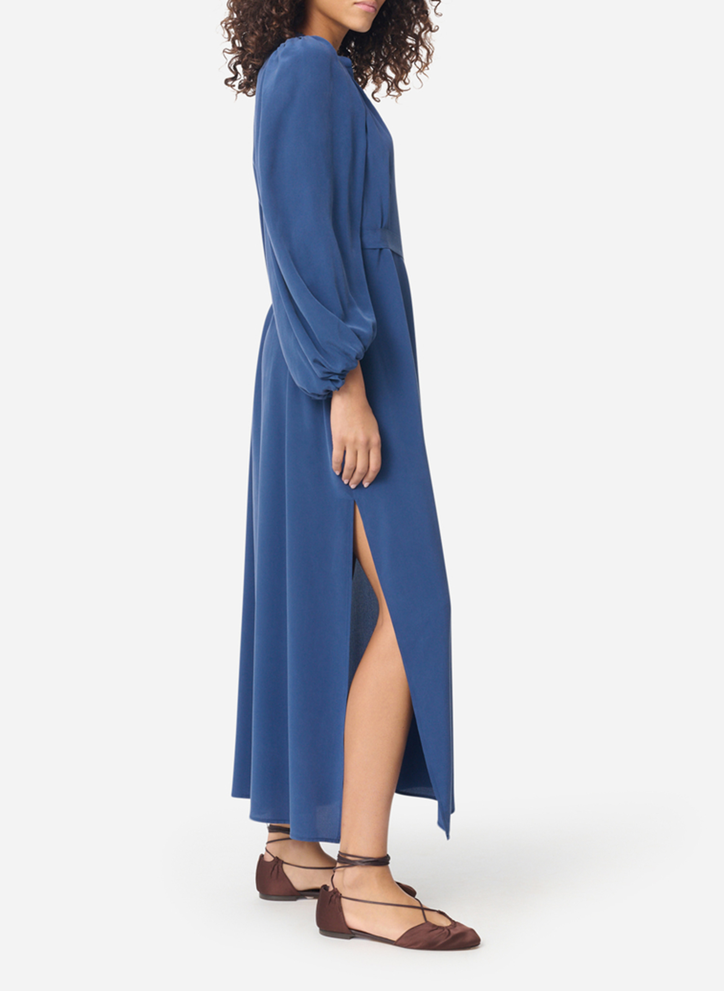 Flowy Silk Maxi Dress Blue