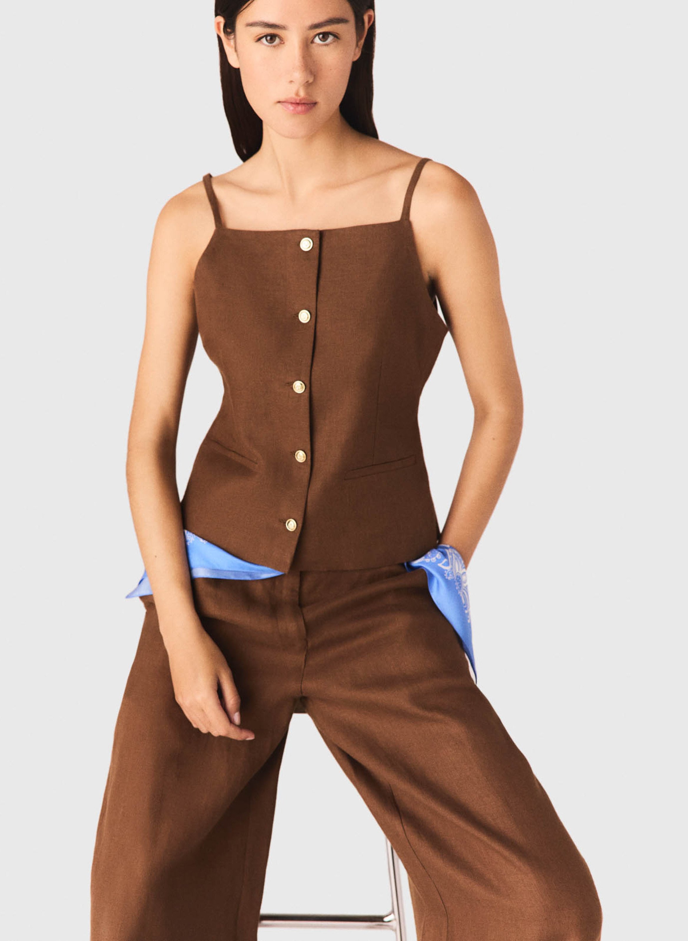 Linen straight top MAJE Brown