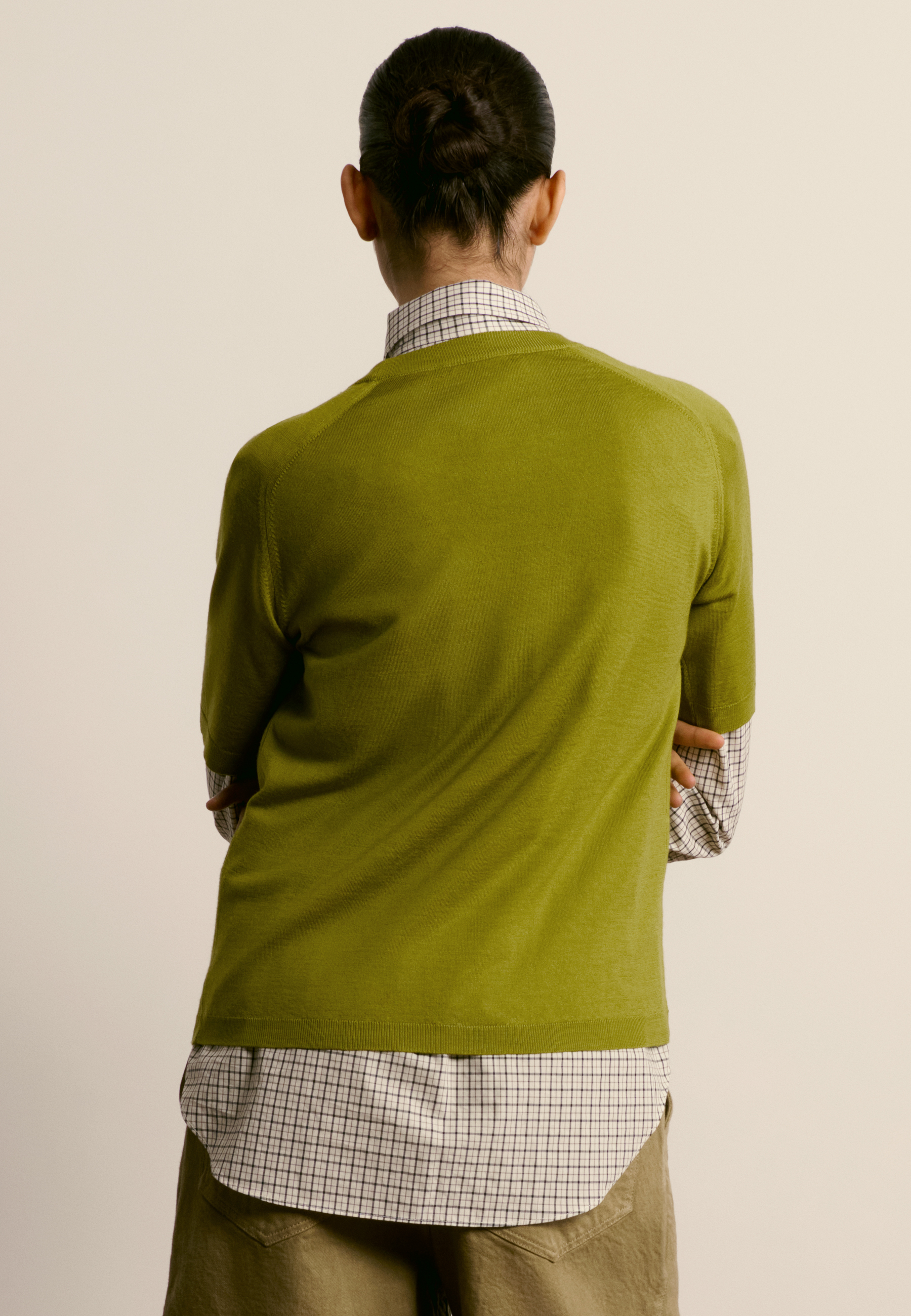 Round neck merino wool T-shirt MAISON MONTAGUT Green