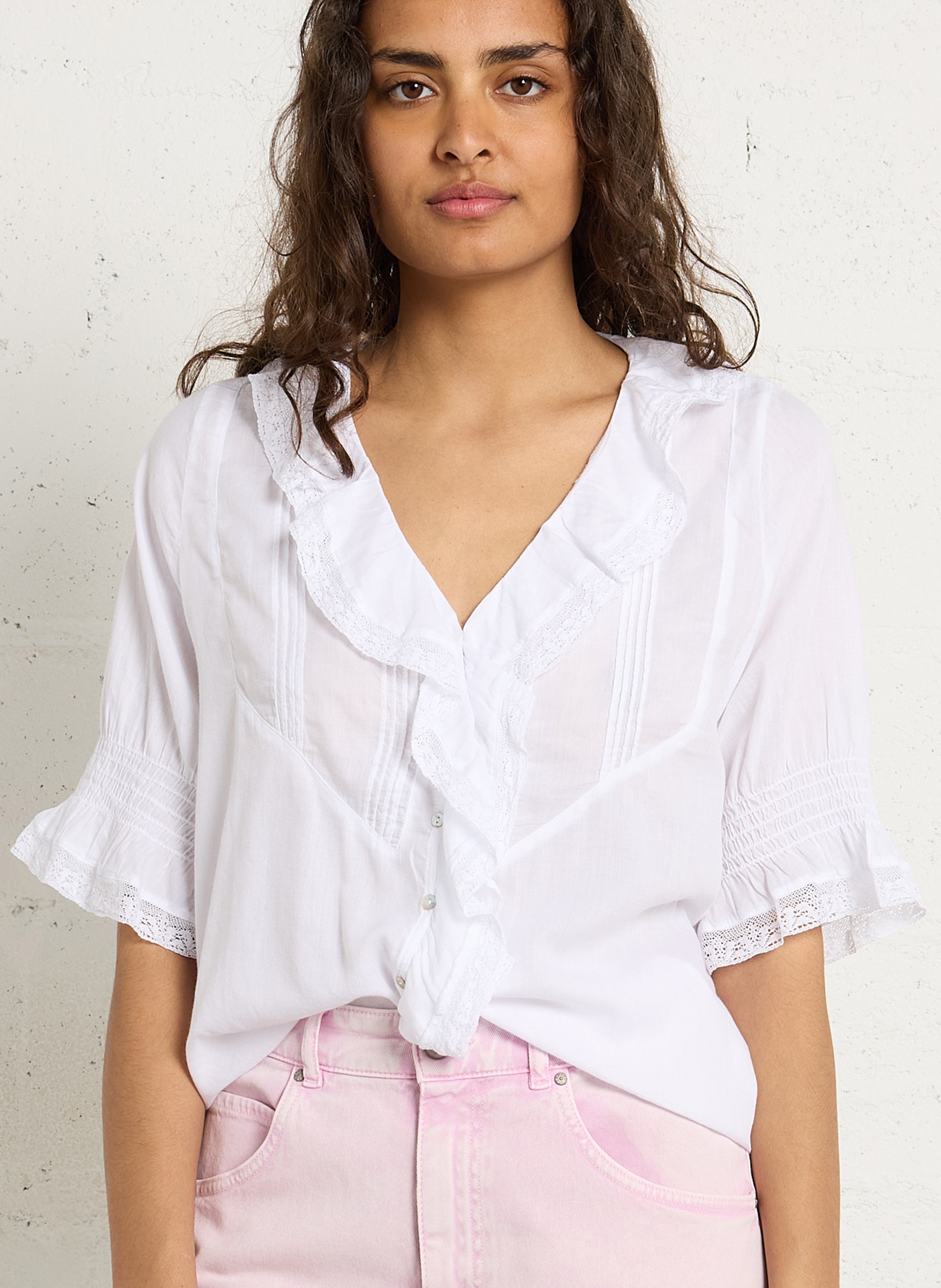 Baumwollbluse mit V-Ausschnitt BELLA JONES Weiss