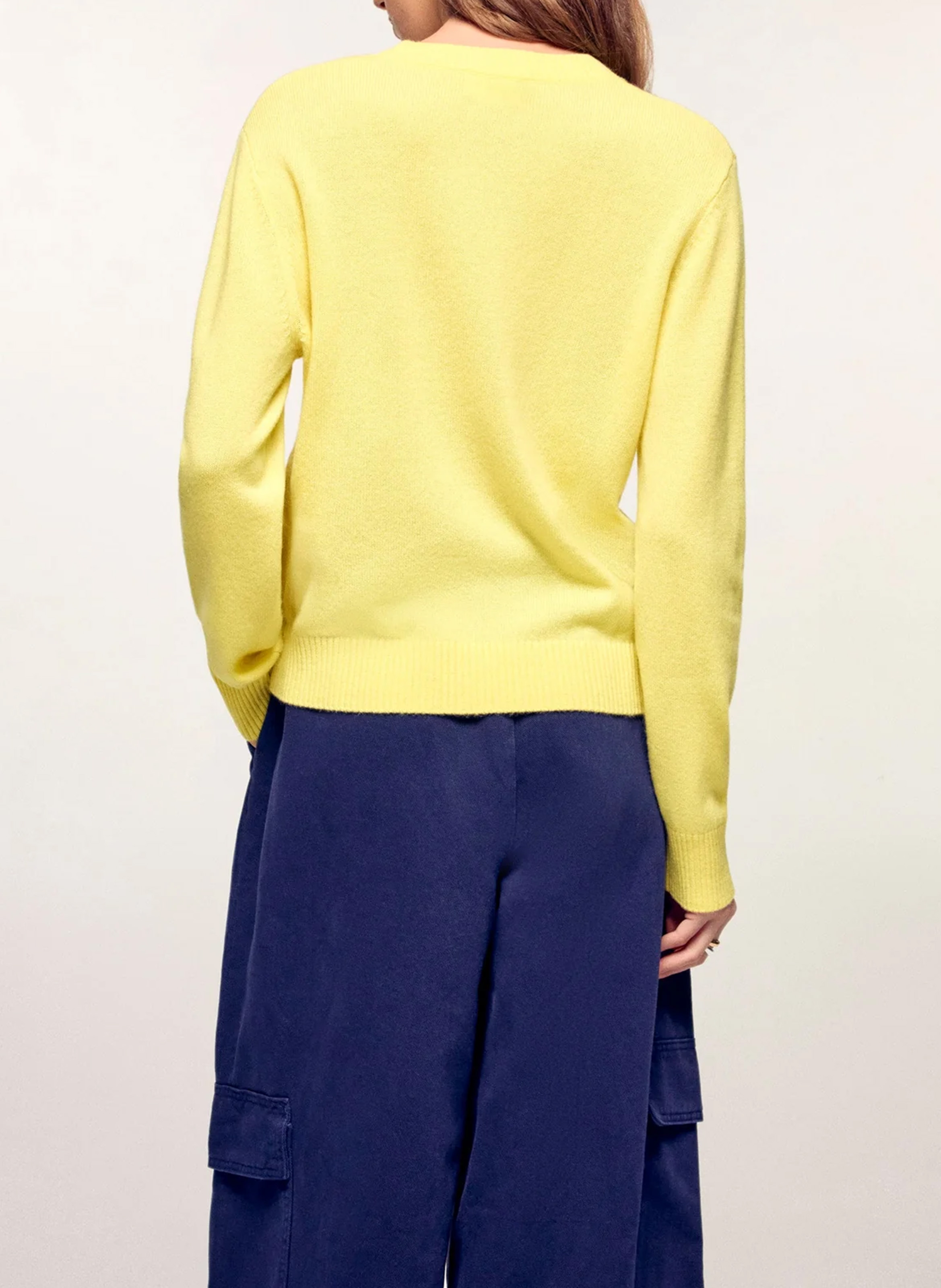 Pull droit col rond en cachemire imprimé FROM FUTURE Jaune