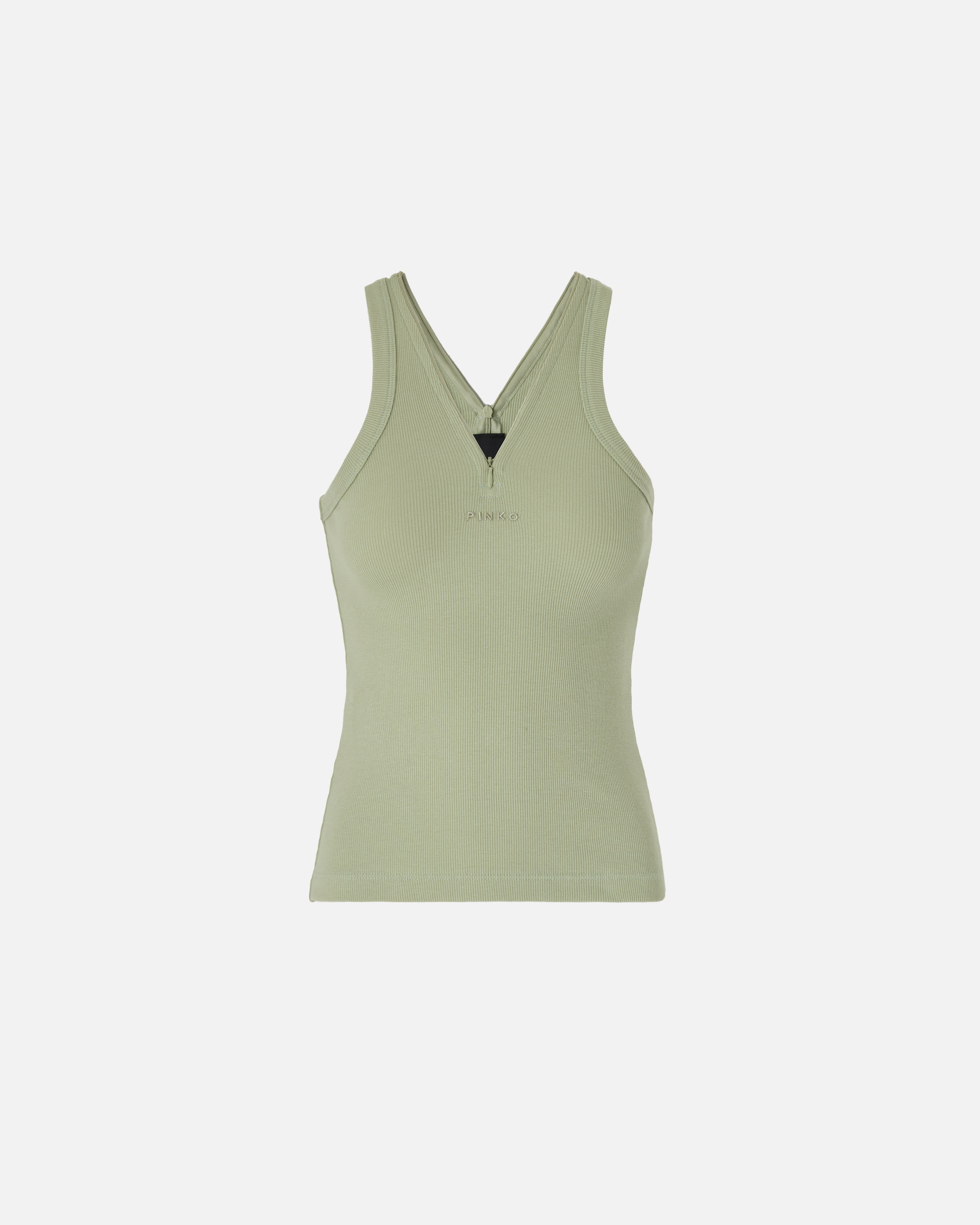 Débardeur côtelé à col en v et logo pinko PINKO Vert