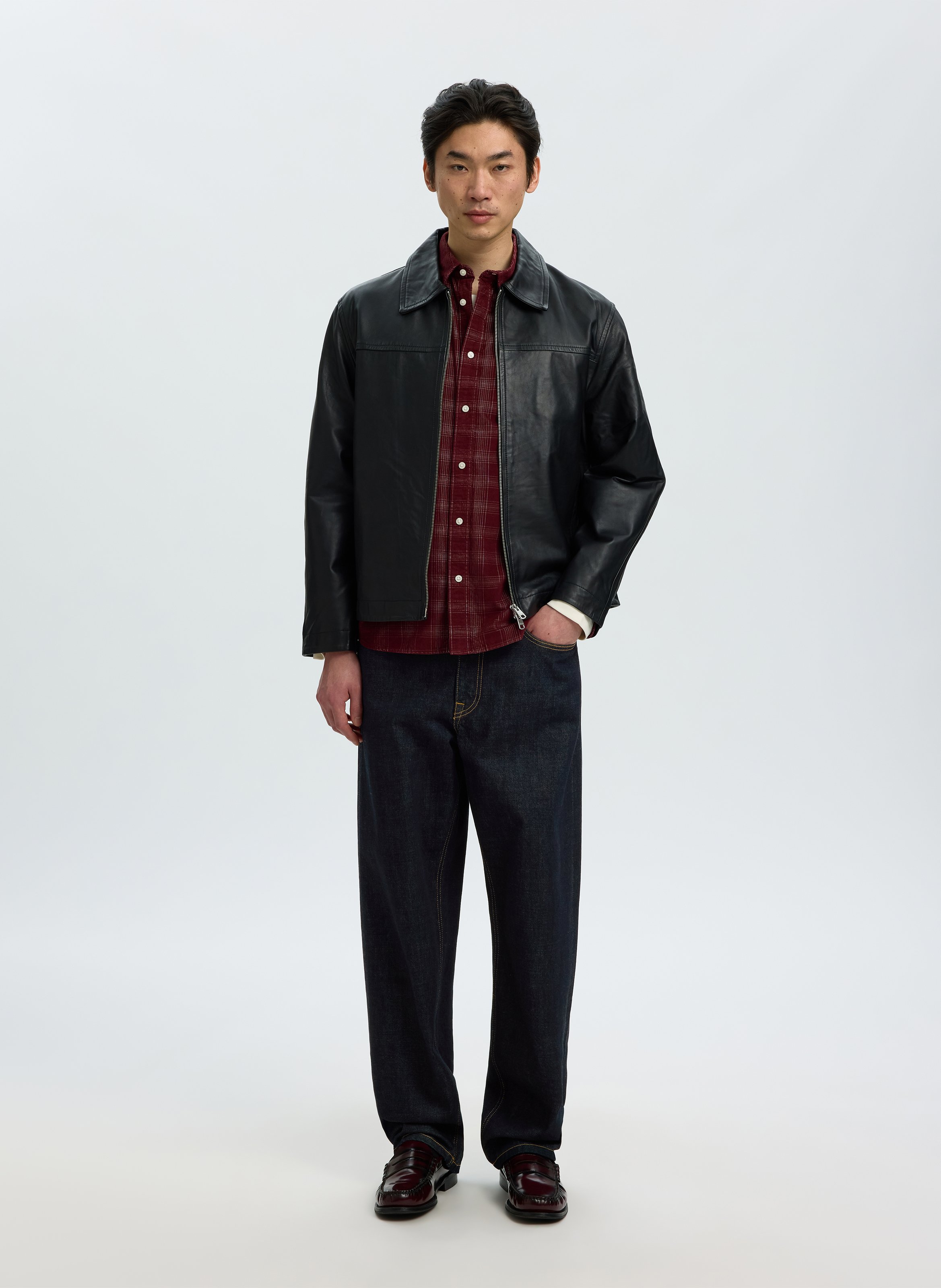 Jean droit large en coton SELECTED Bleu