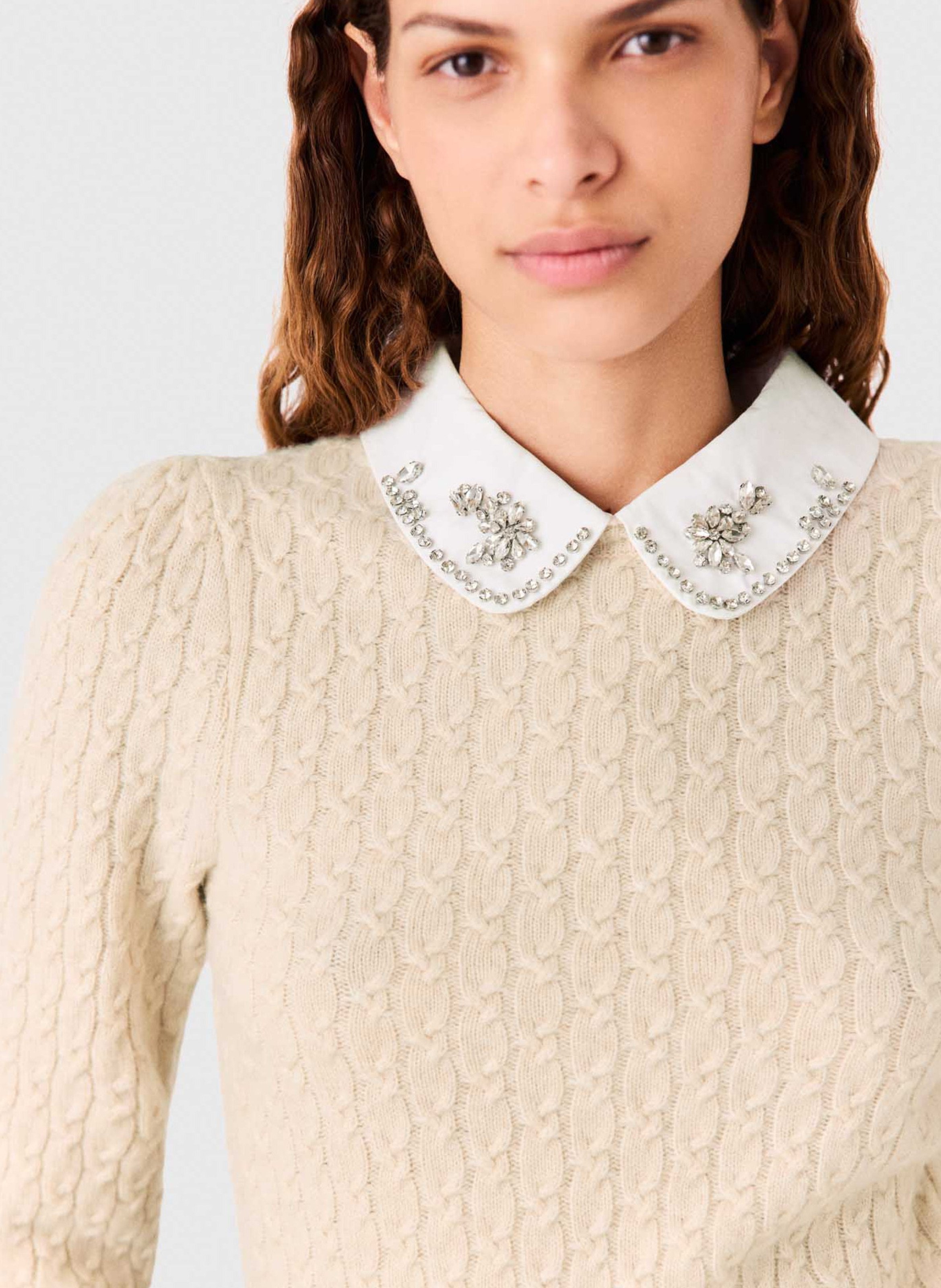 Pull col claudine en laine mélangée MAJE Beige