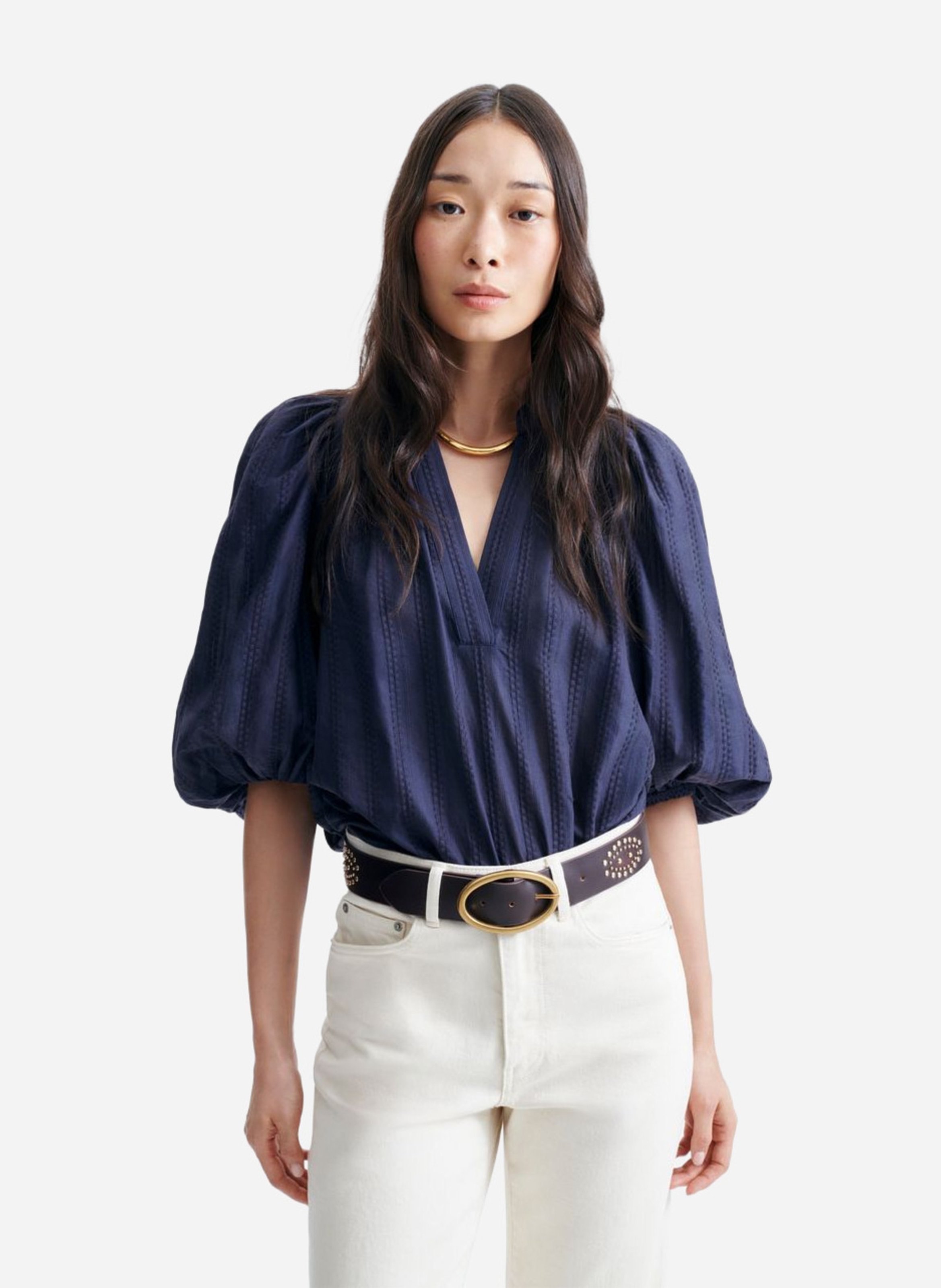 Katoenen blouse met V-hals VANESSA BRUNO Blauw