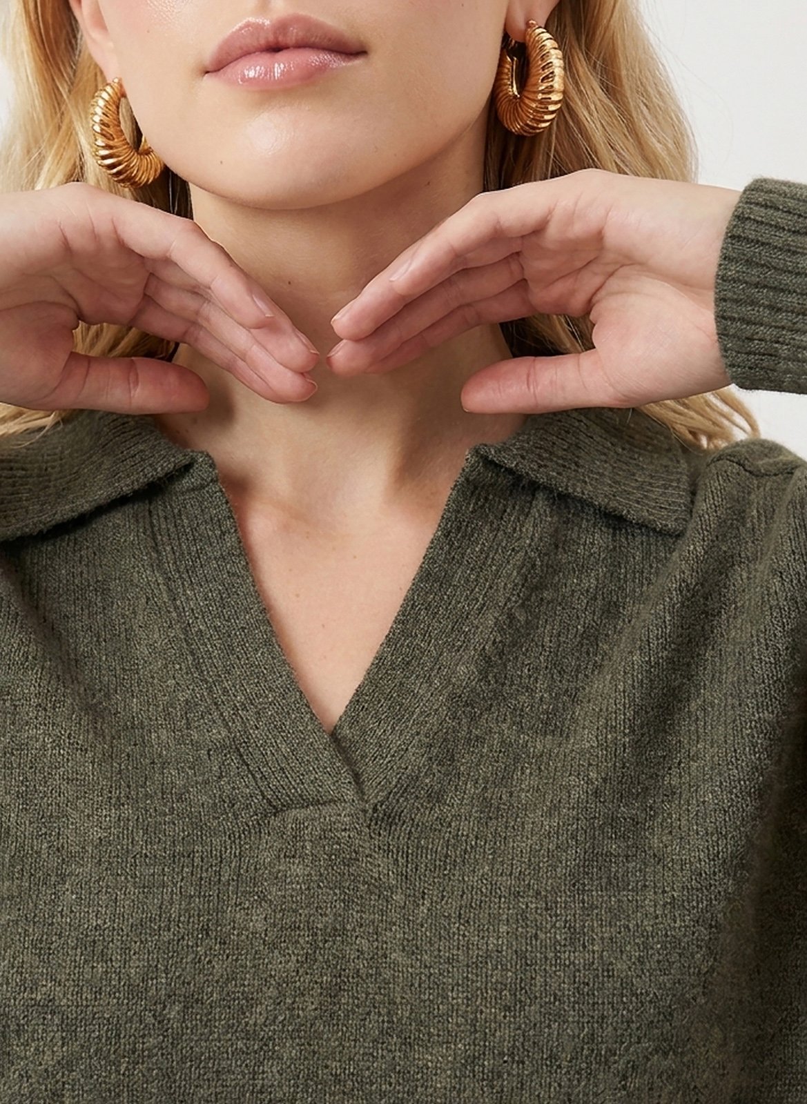 Straight fit wool and cashmere polo neck sweater KOOKAI Khaki