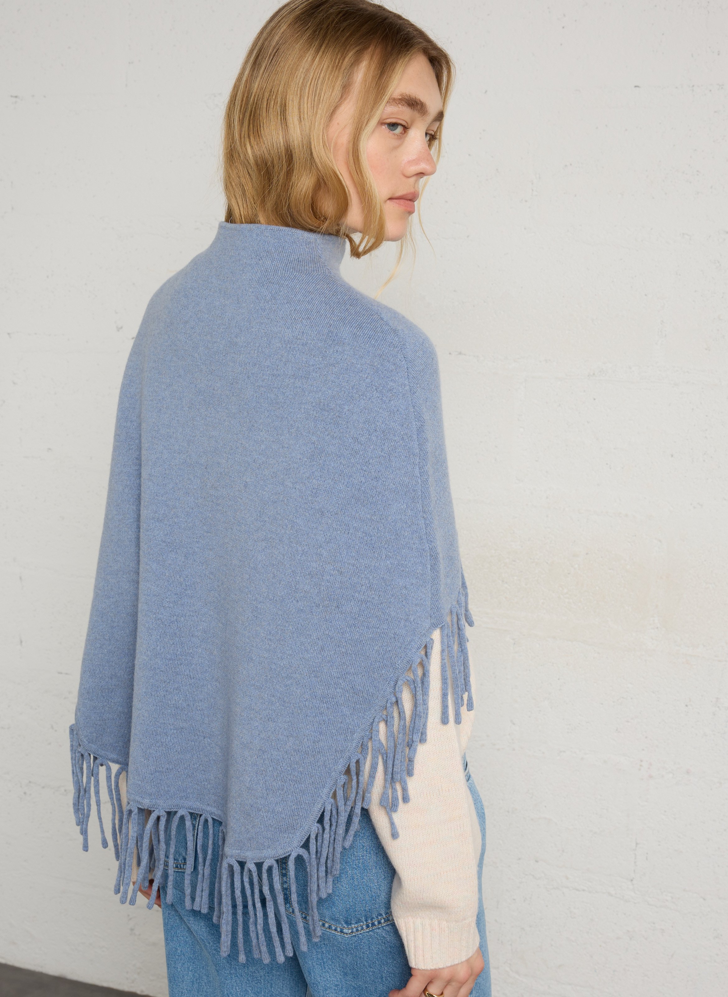Poncho en laine BERENICE Bleu
