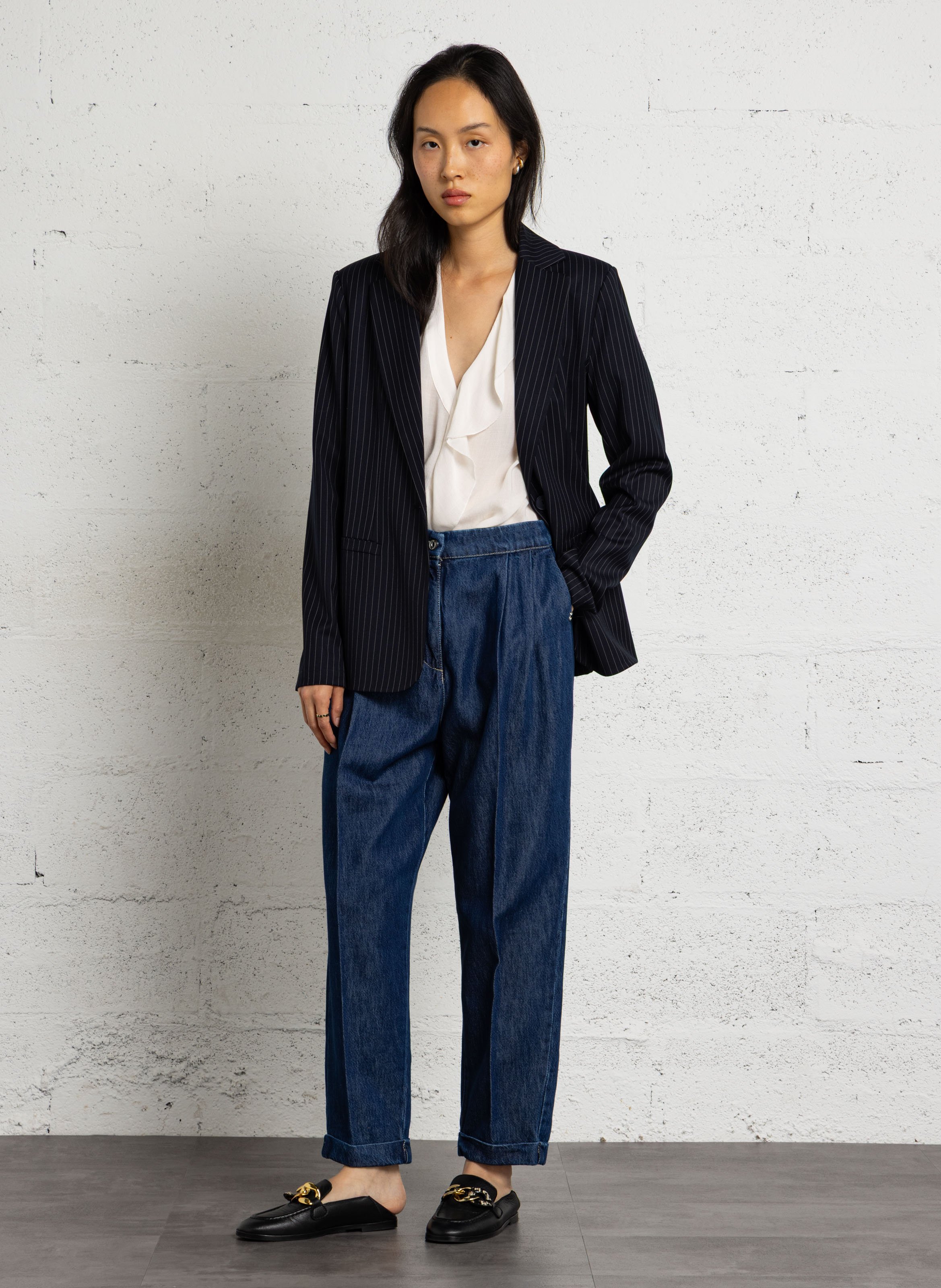 Veste tailleur droite rayée PLEASE Bleu