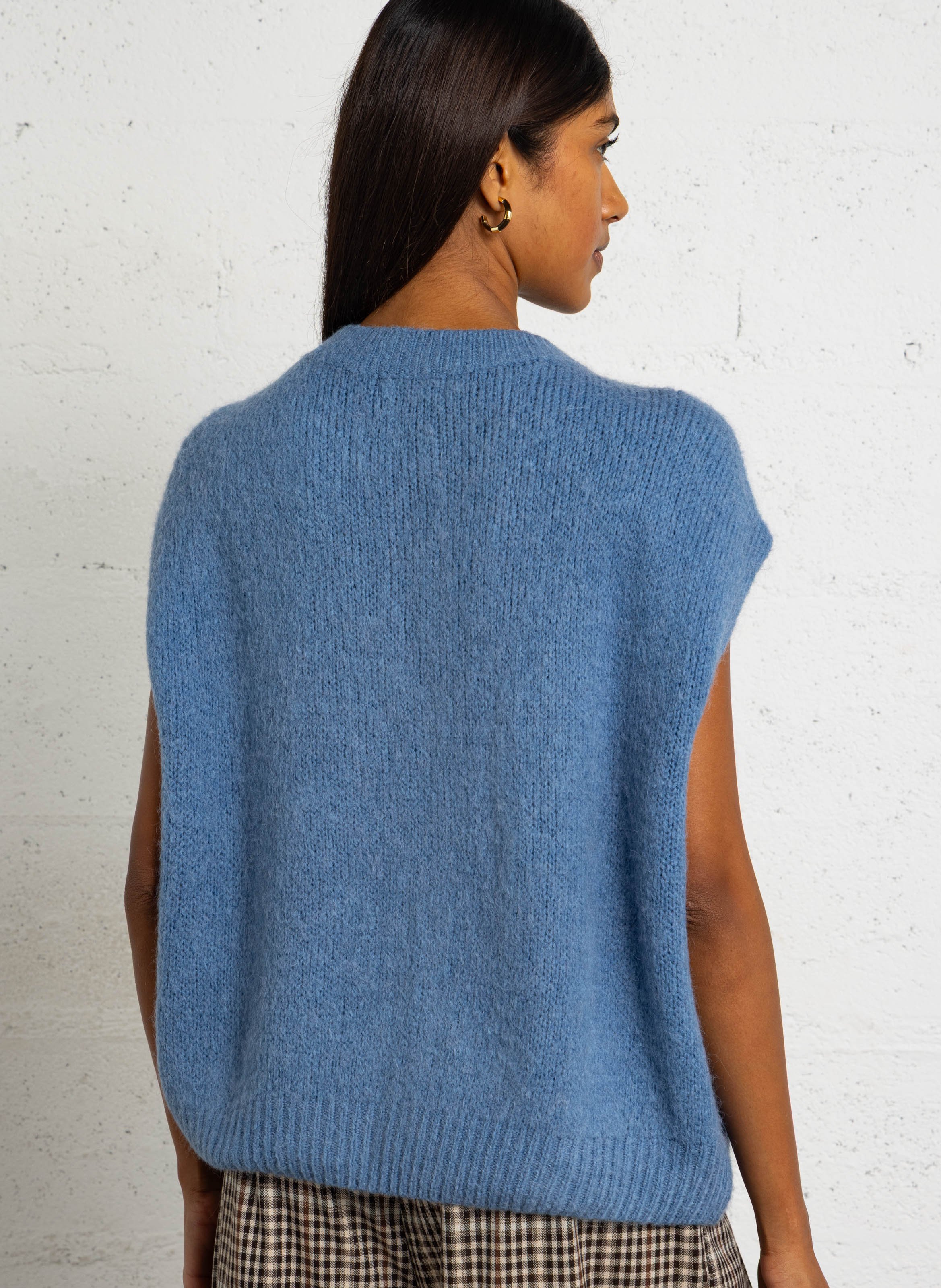 Plain zip-up sleeveless cardigan PLEASE Blue
