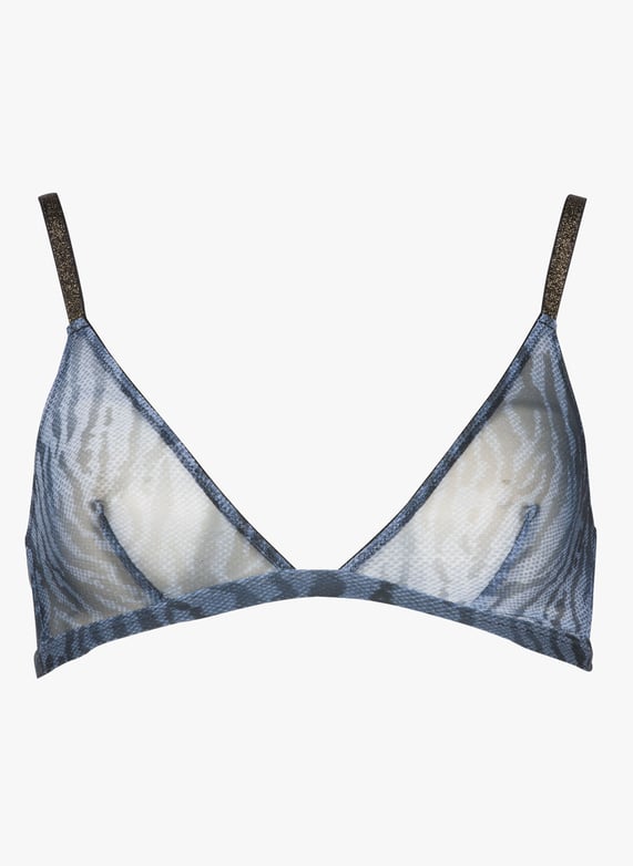 Sujetador de triángulo estampado con transparencias Azul Beliza