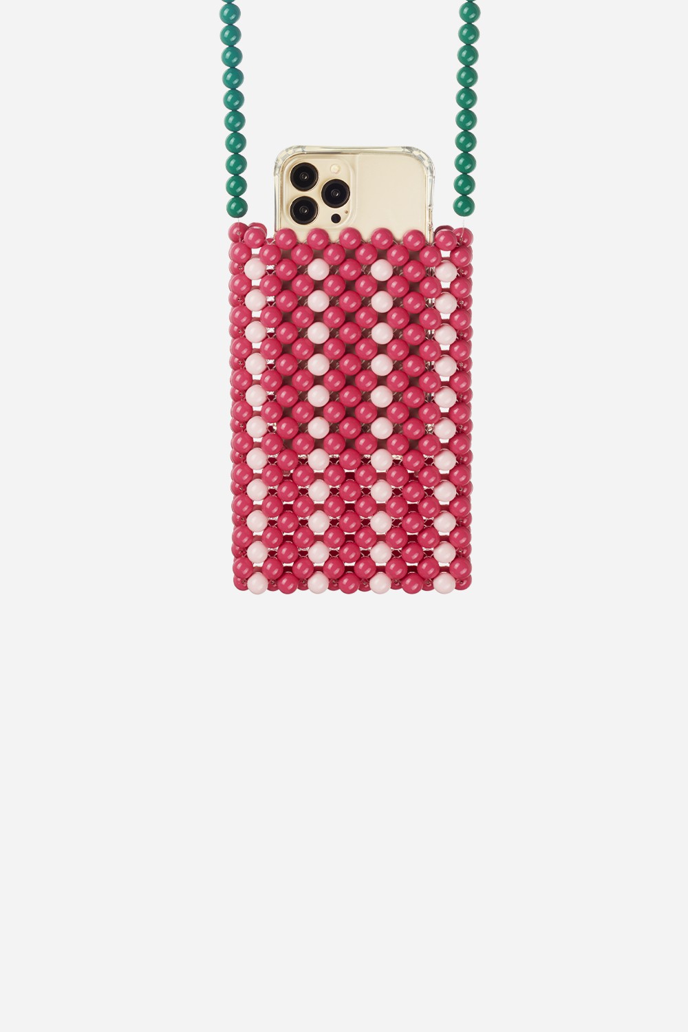 Universal phone pouch in cotton and beads LA COQUE FRANCAISE Pink