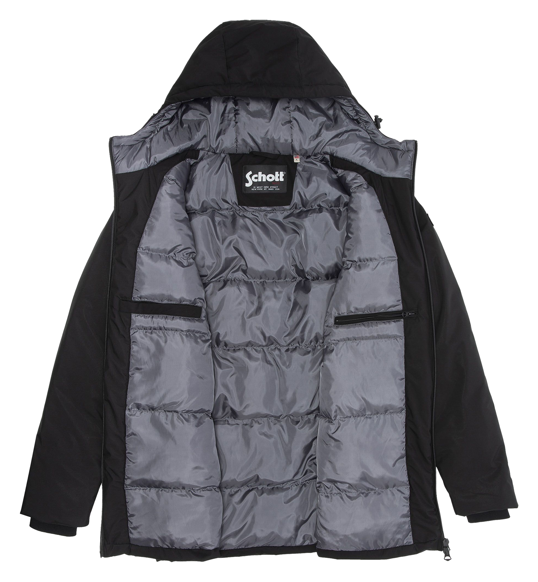 Parka longue droite à capuche Noir