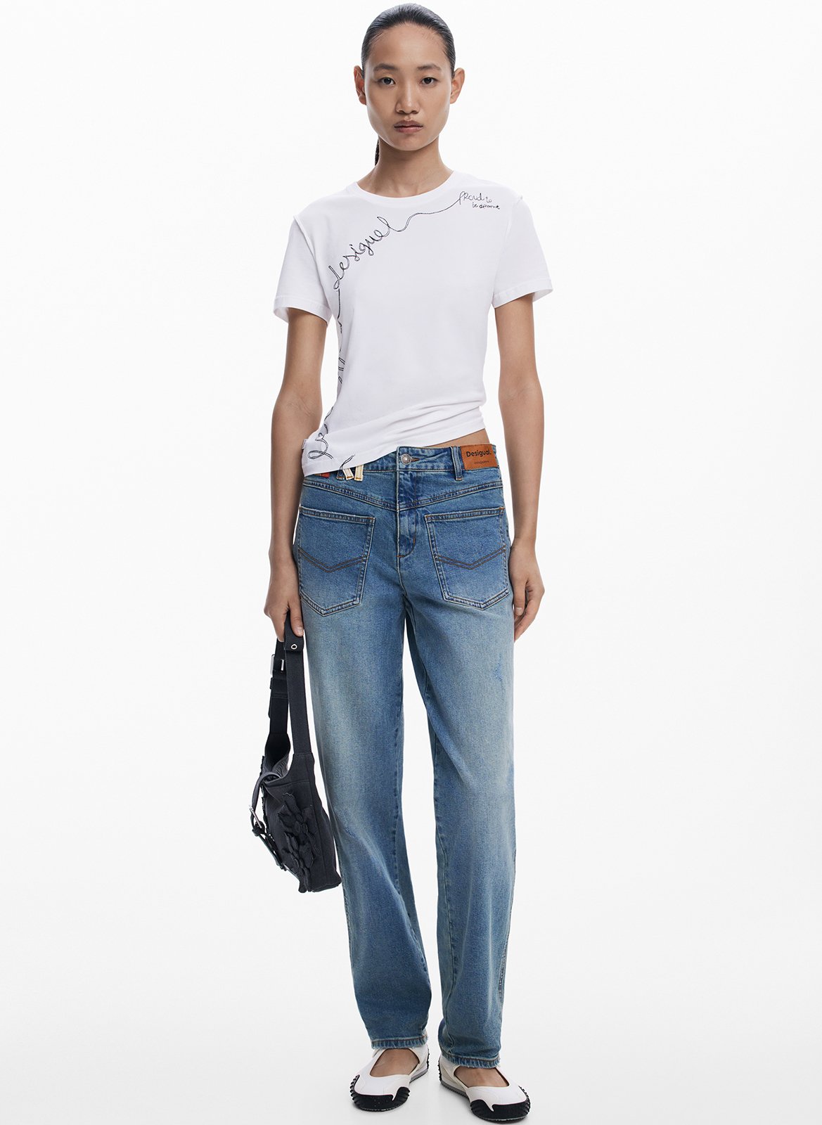 Tee-shirt col rond en coton mélangé DESIGUAL Blanc