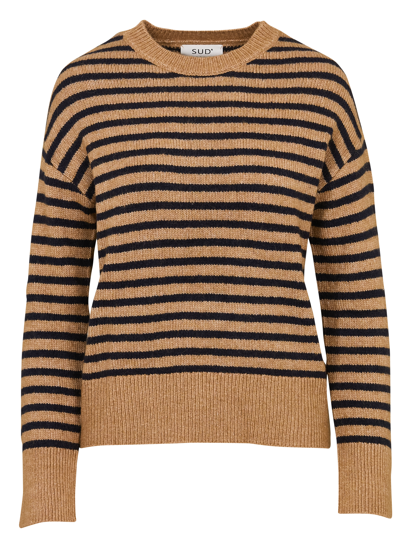 Pull droit col rond rayé en maille mélangée SUD EXPRESS Beige