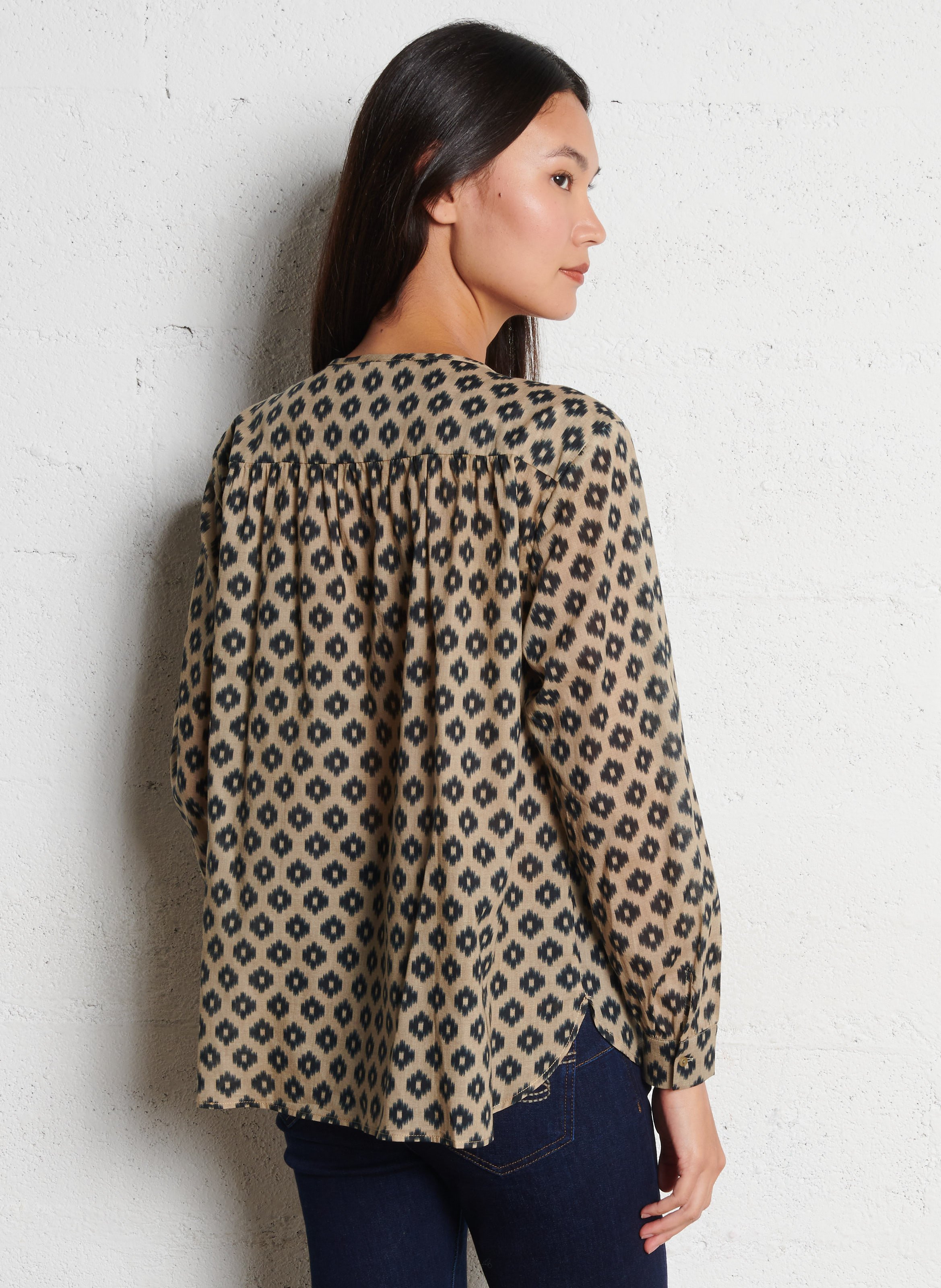 Chemisier col rond ample à motif SUD EXPRESS Beige