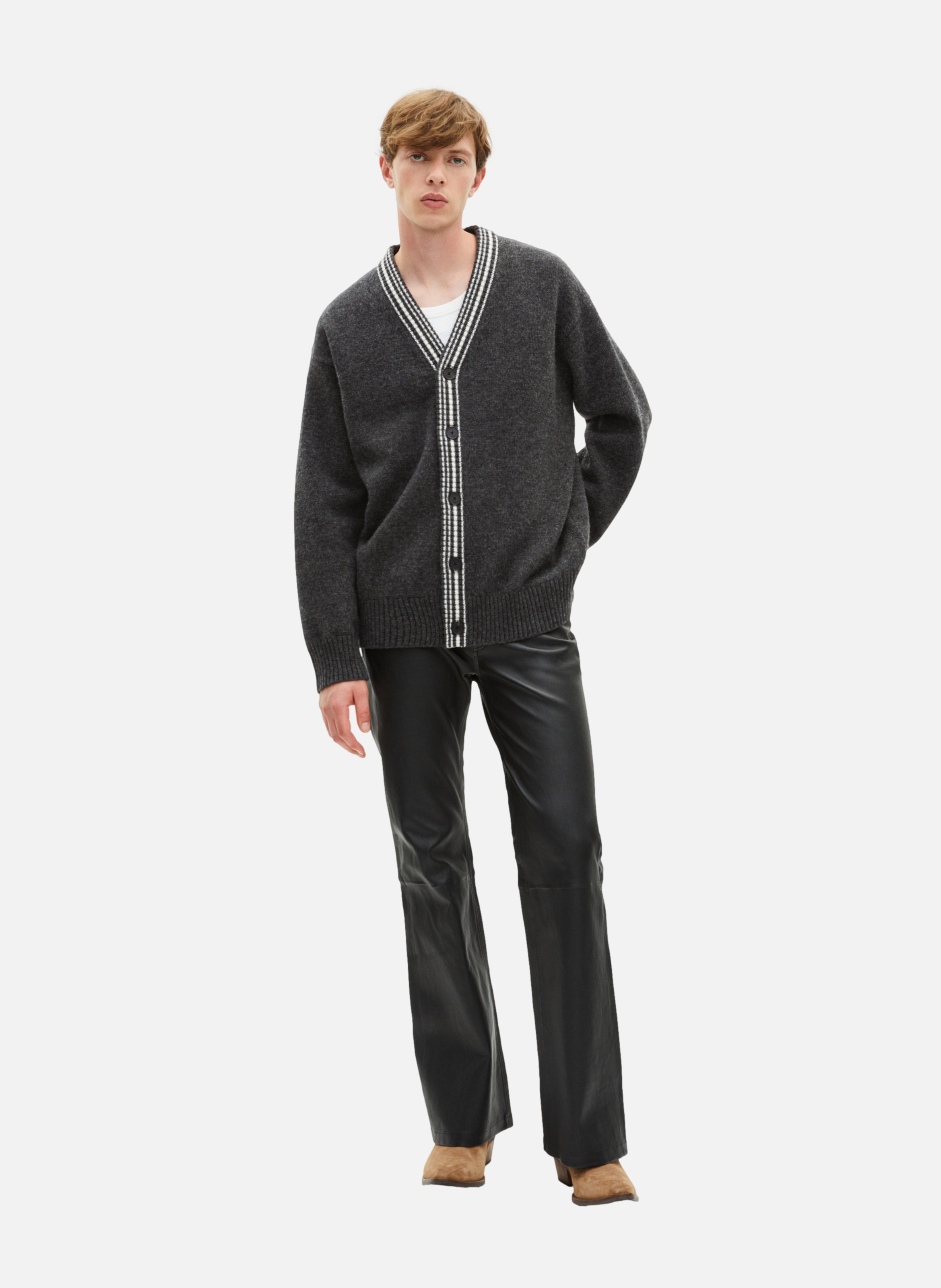 Wool cardigan with contrasted stripes THE KOOPLES Grey