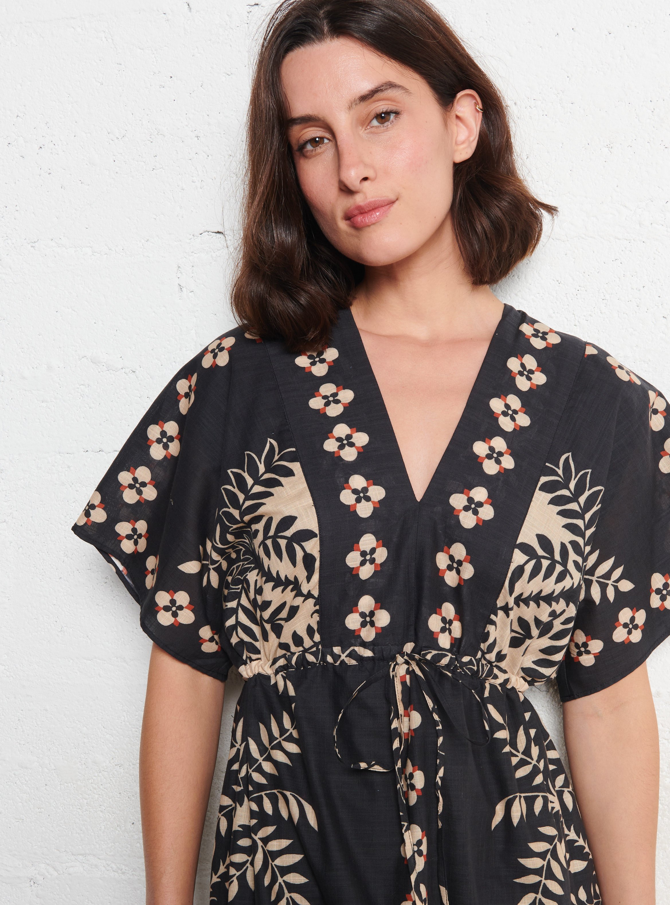 Robe midi cintrée à motif en coton SUD EXPRESS Noir
