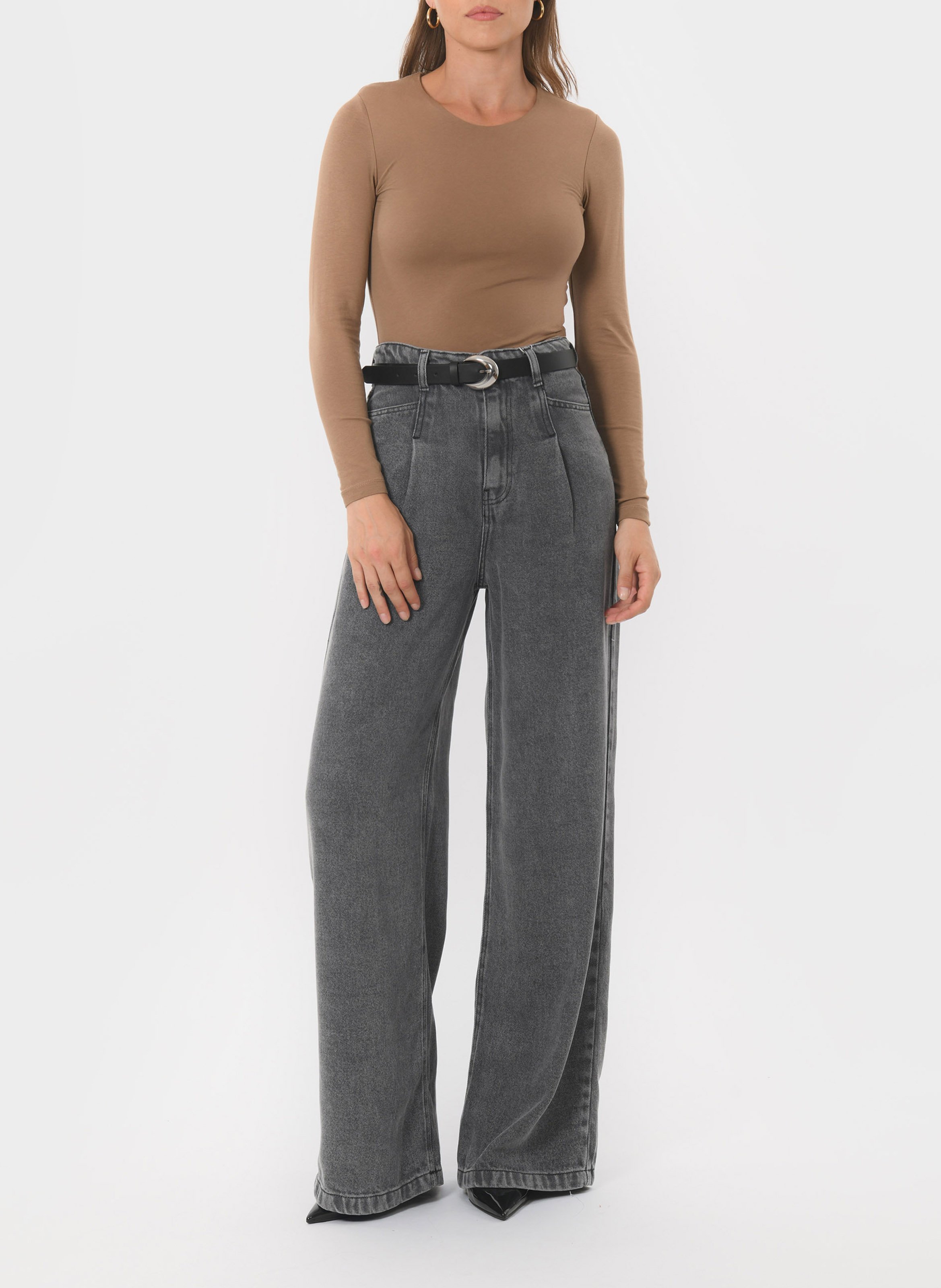 Tee-shirt moulant col rond en coton mélangé KOOKAI Beige