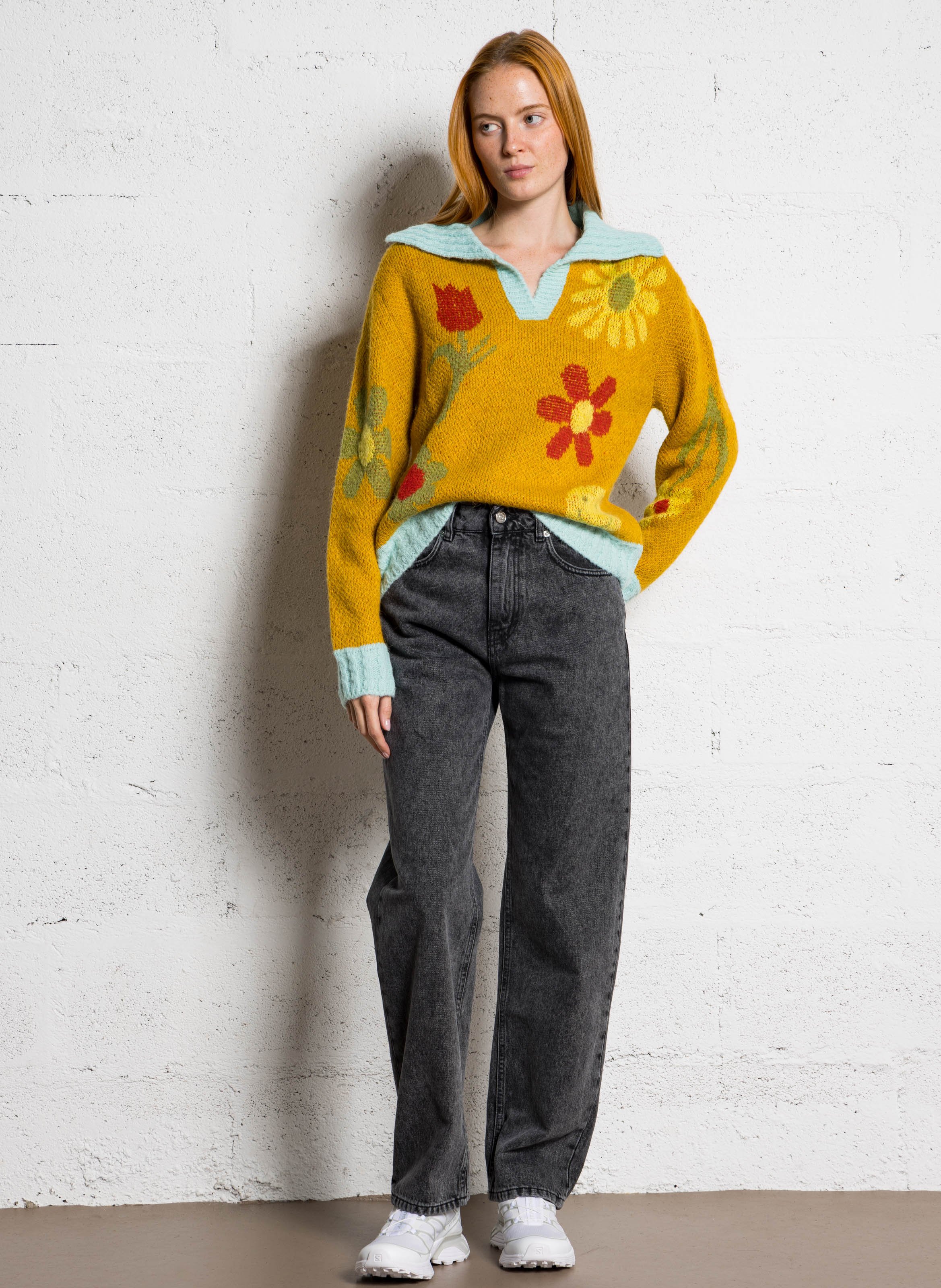 Pull oversize col V à motifs DR BLOOM Doré