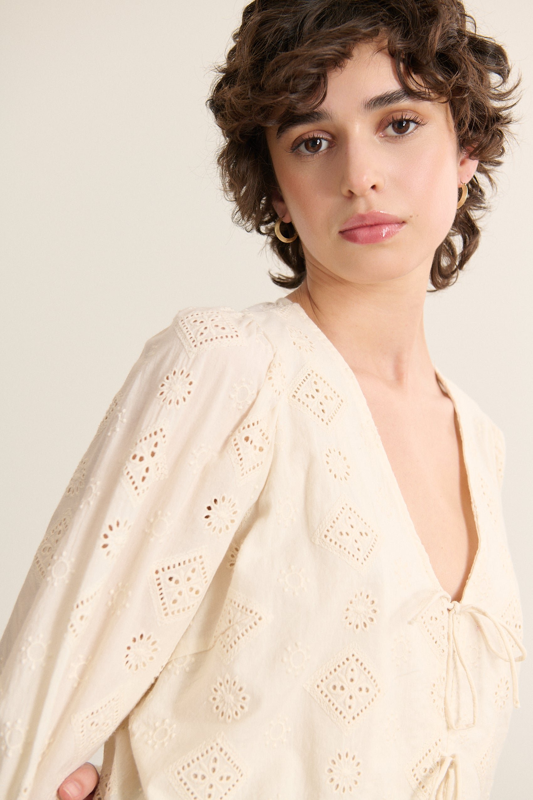 Long-sleeved blouse in broderie anglaise GARANCE PARIS White