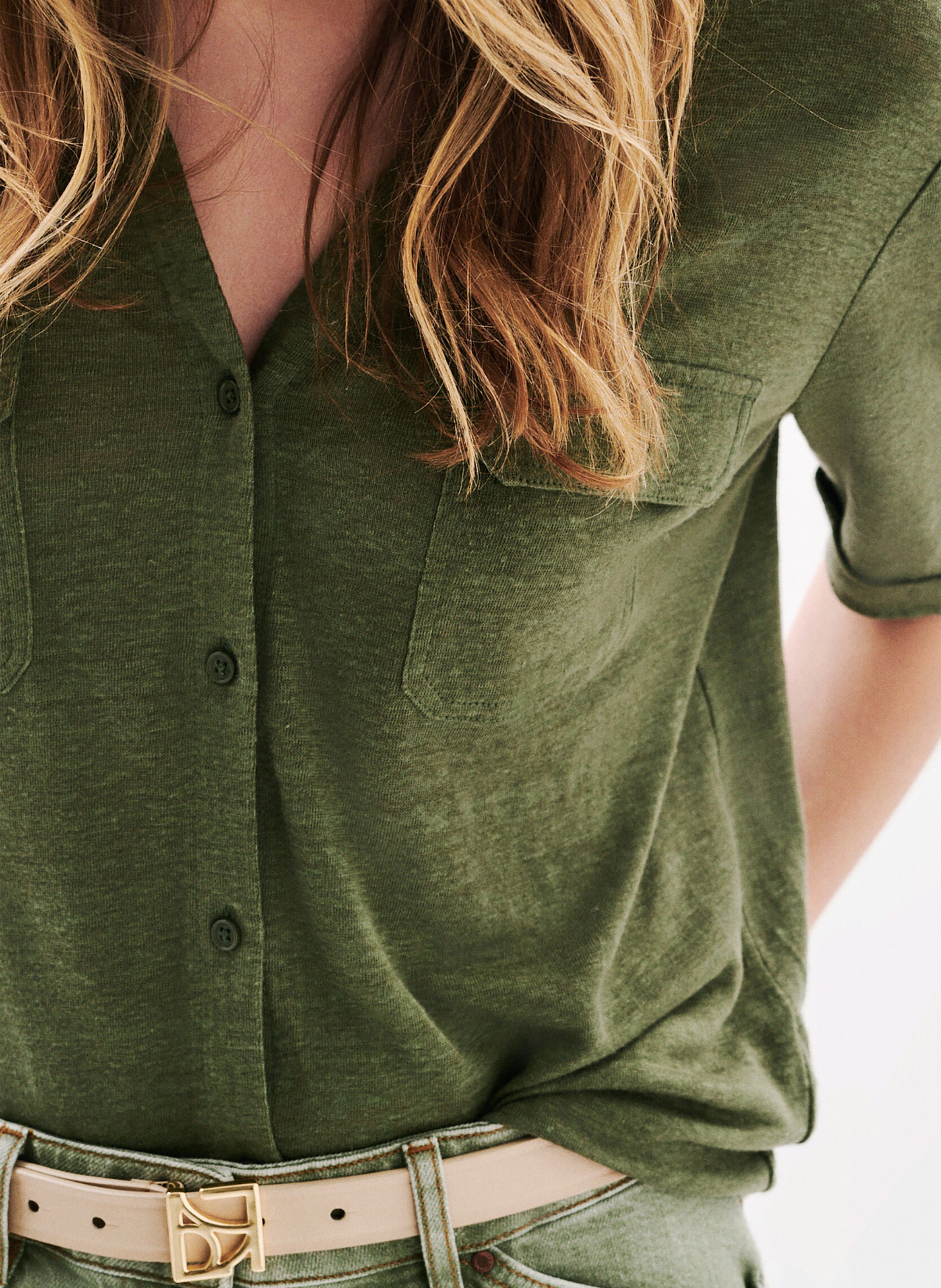 Straight linen shirt CAROLL Green