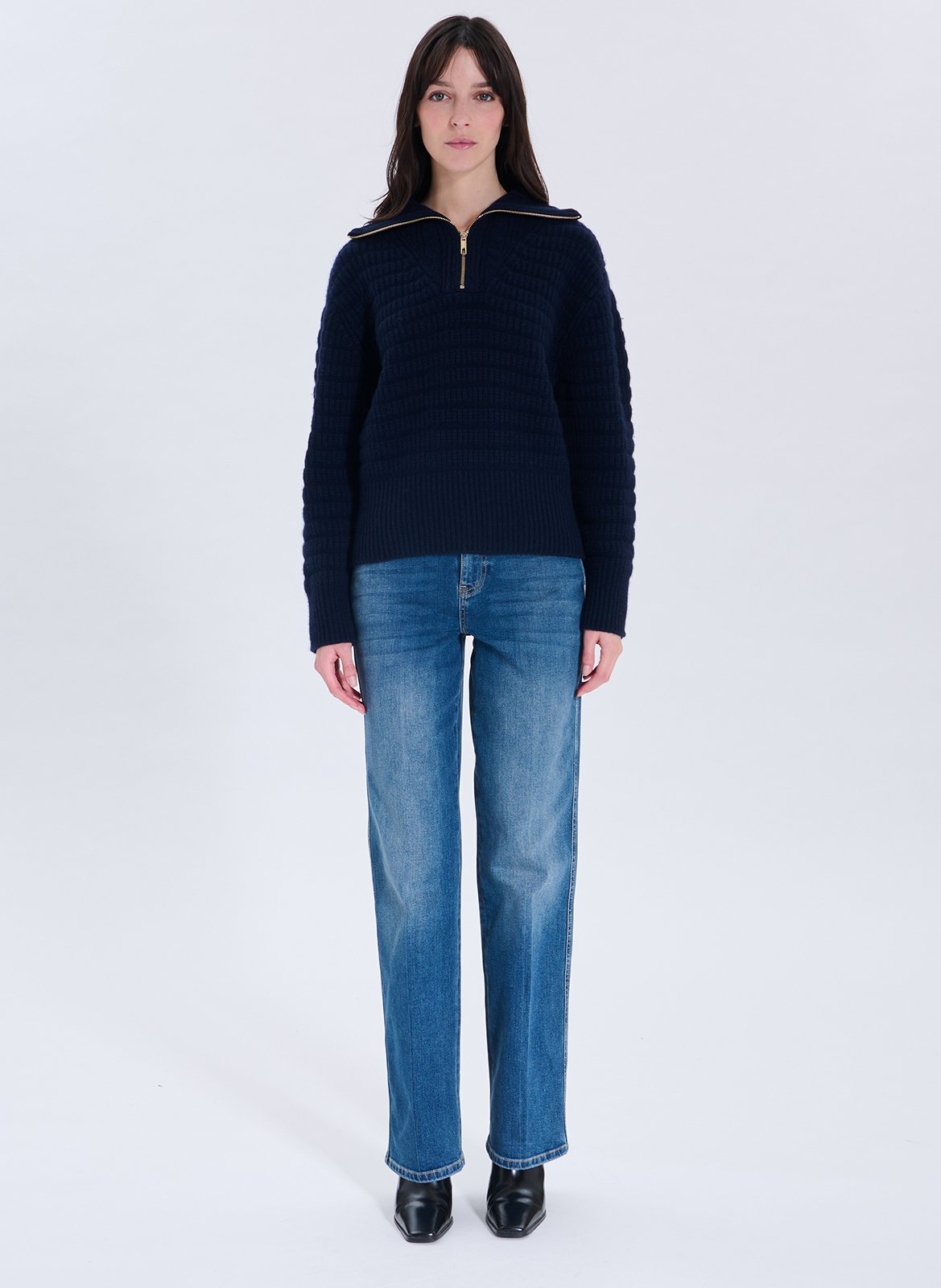 Pull oversize col camionneur en laine ZAPA Bleu