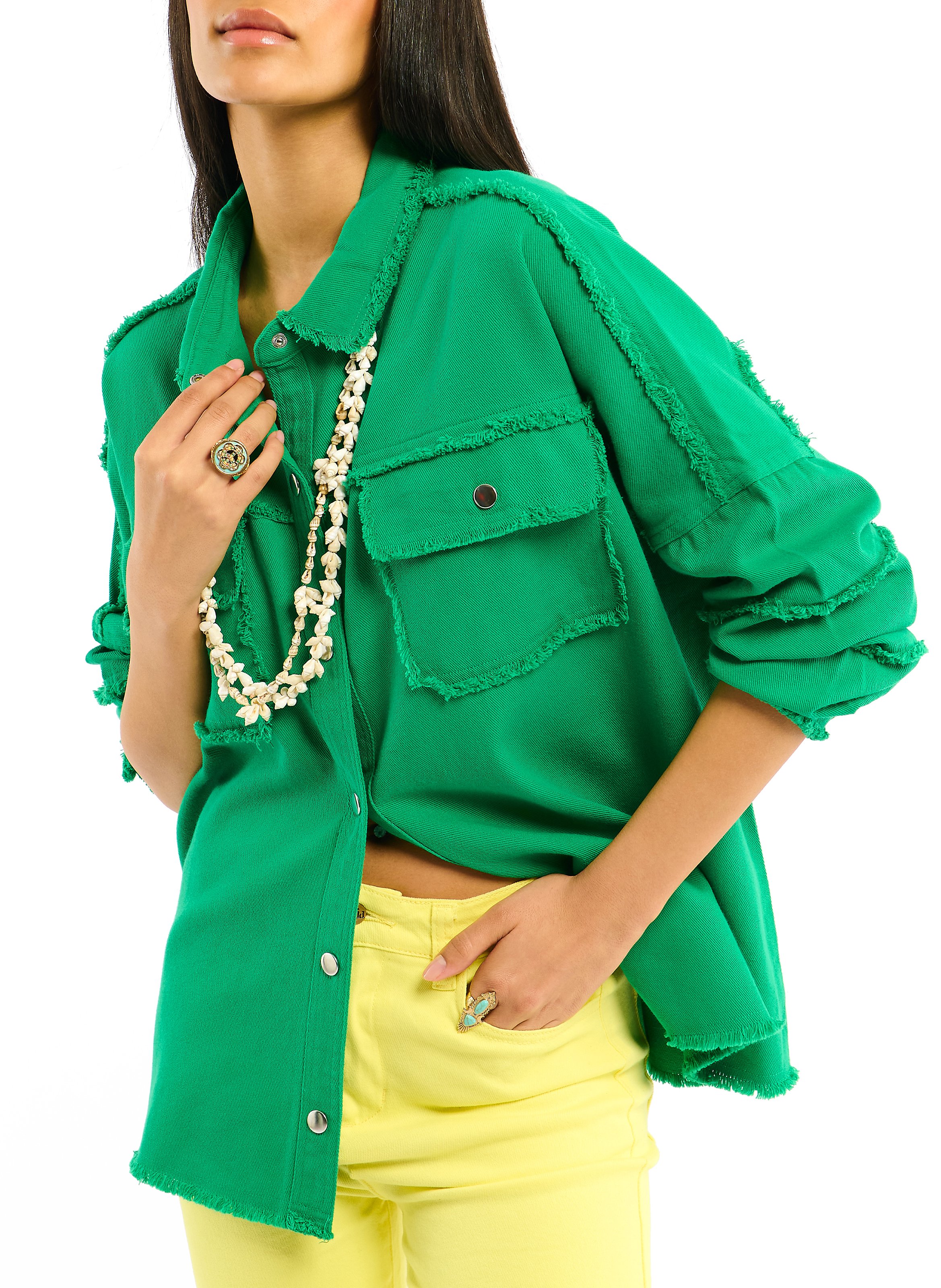 Straight cotton jacket with classic collar WILD Green