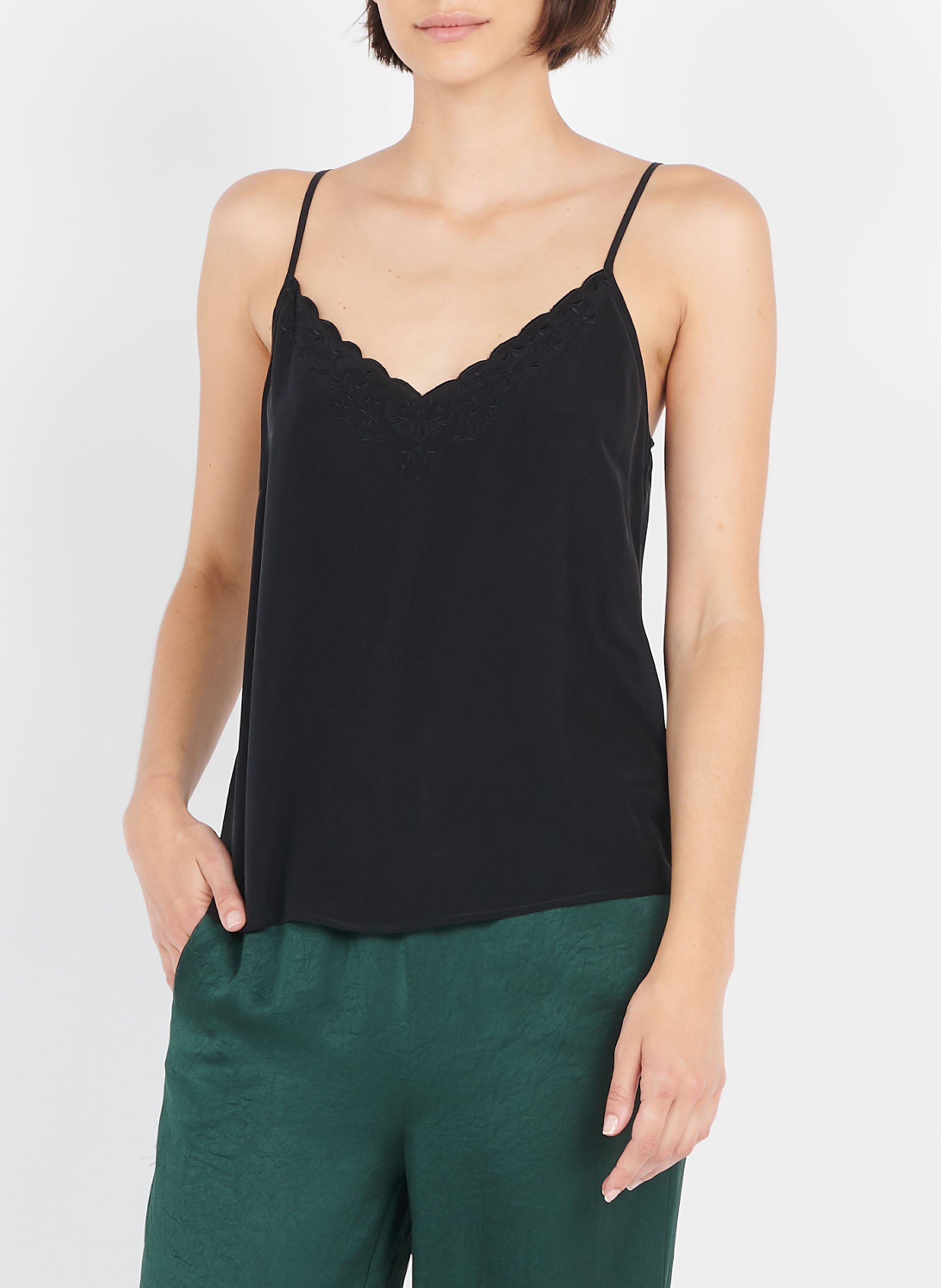 Strappy silk V-neck camisole IKKS Black