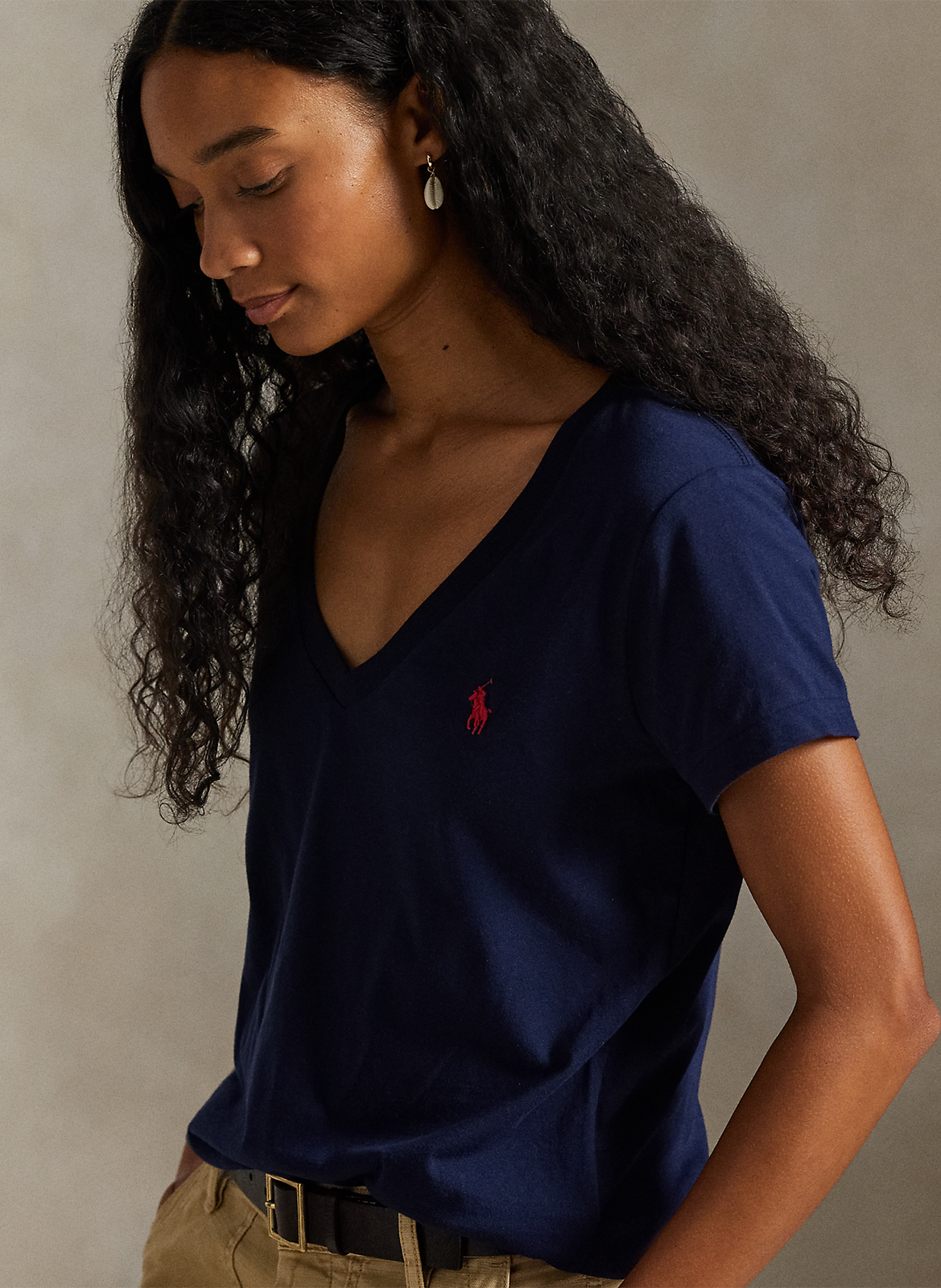 Katoenen T-shirt met V-hals en borduursel POLO RALPH LAUREN Blauw