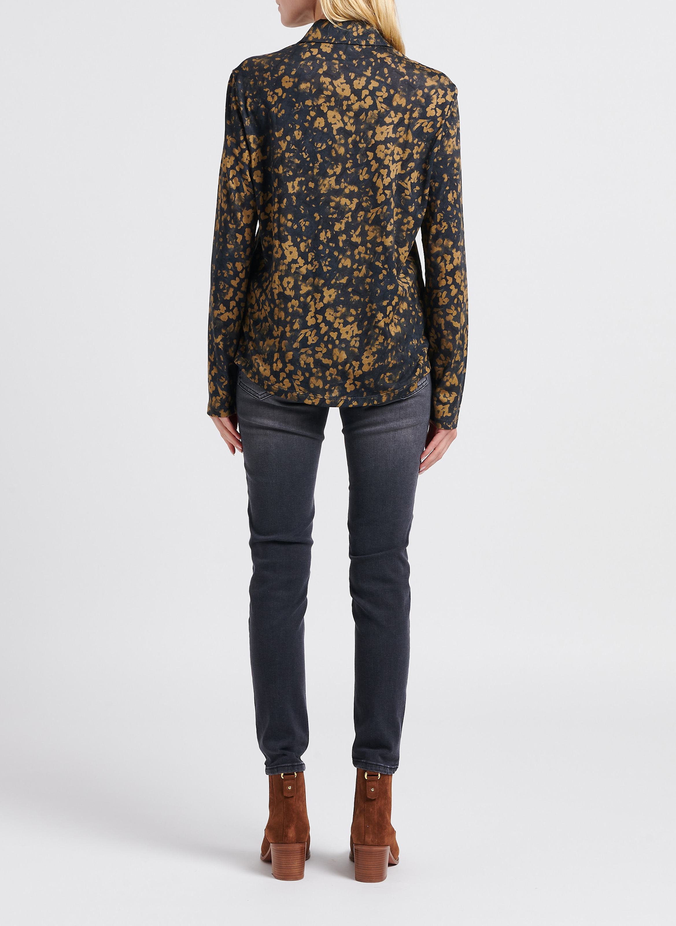 Bluse mit klassischem Kragen und Fleckenprints MAJESTIC FILATURES Blau