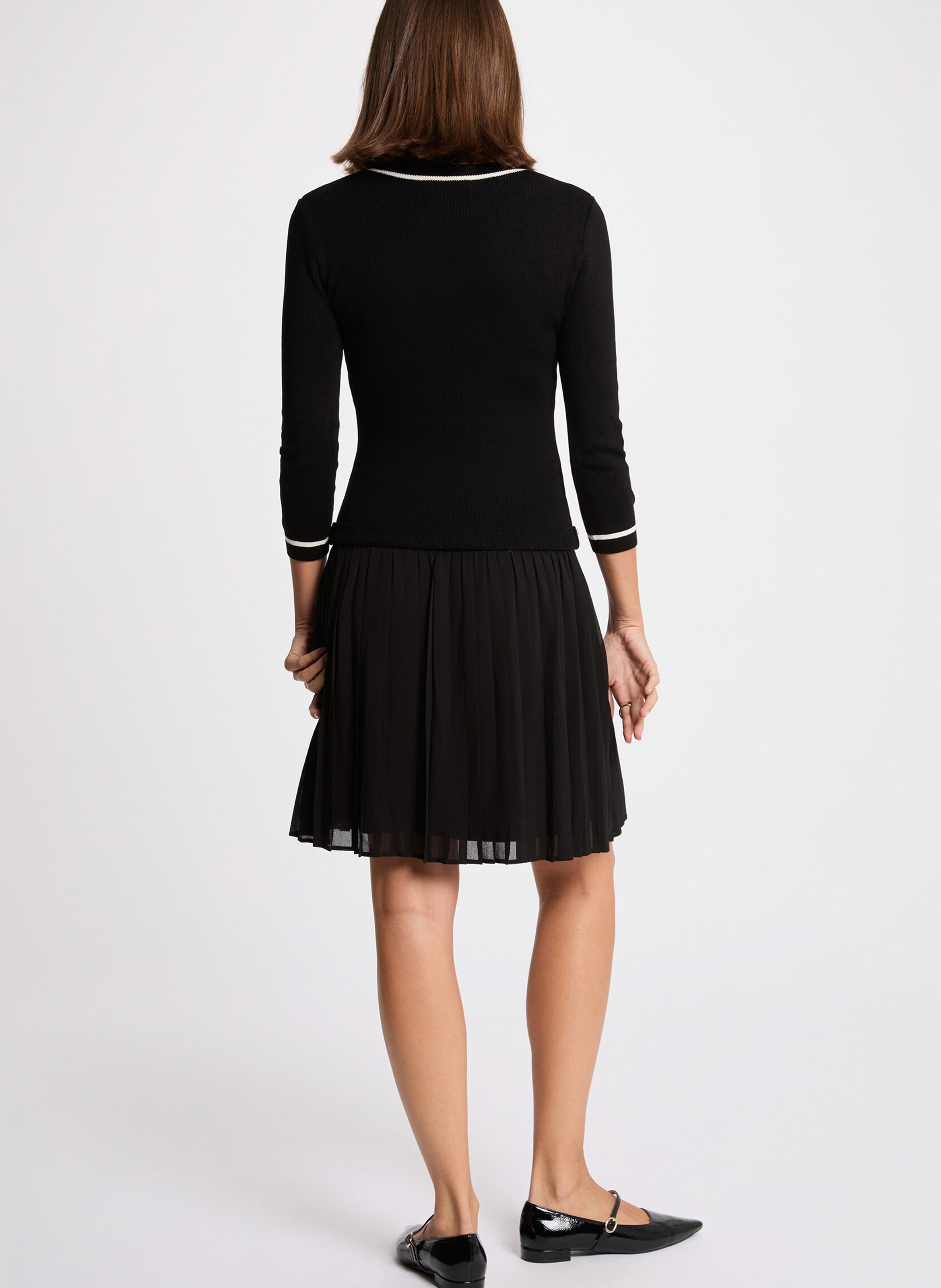 Short pleated straight dress 3/4 sleeves MORGAN Black