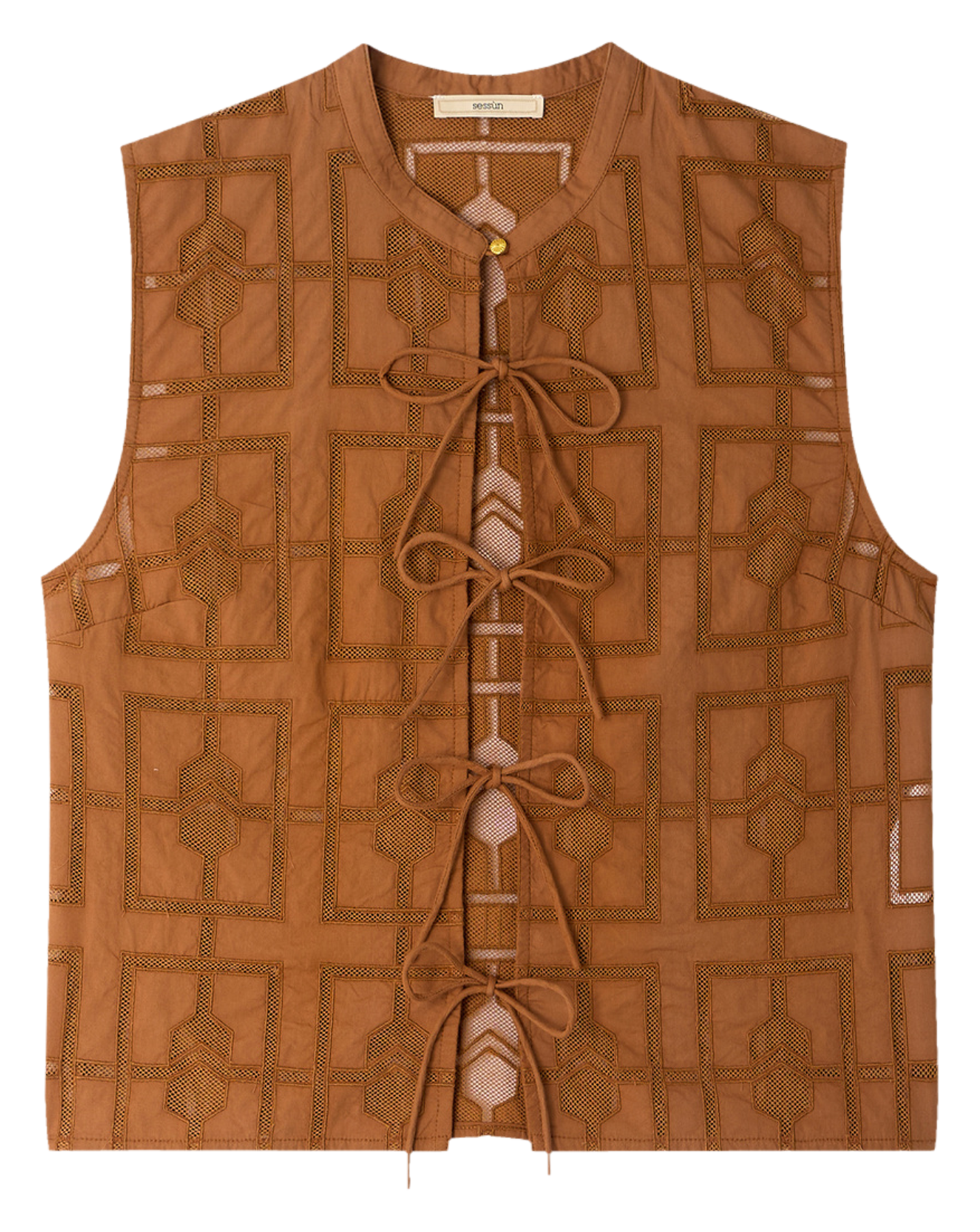 Top sans manches à motif résille SESSUN Marron