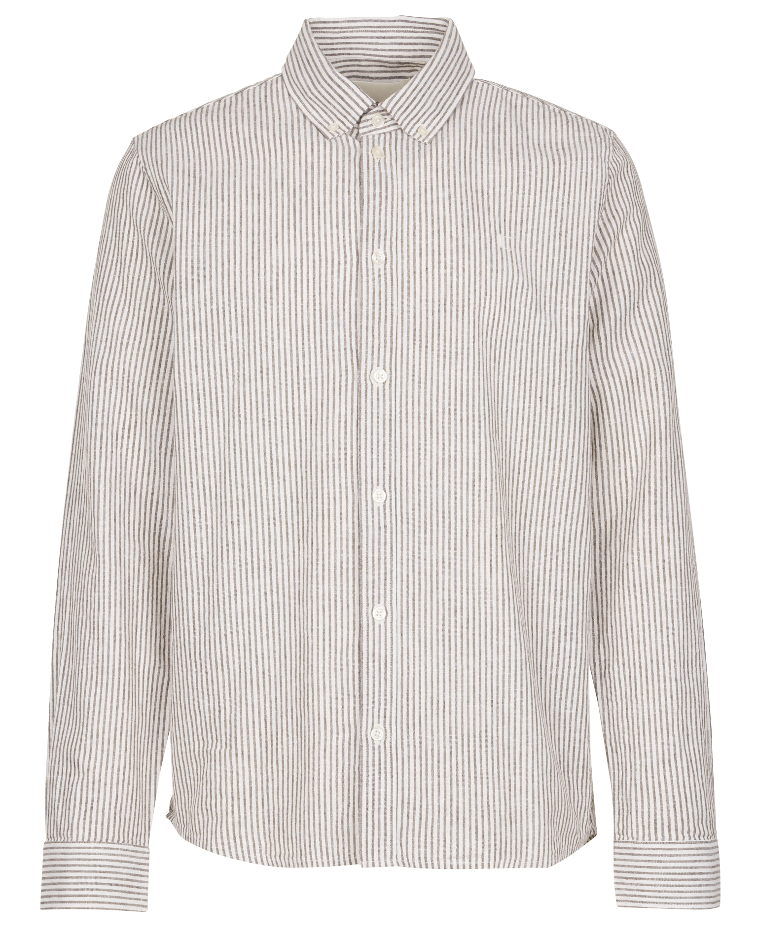 Striped straight cotton and linen shirt with button-down collar LES DEUX Brown