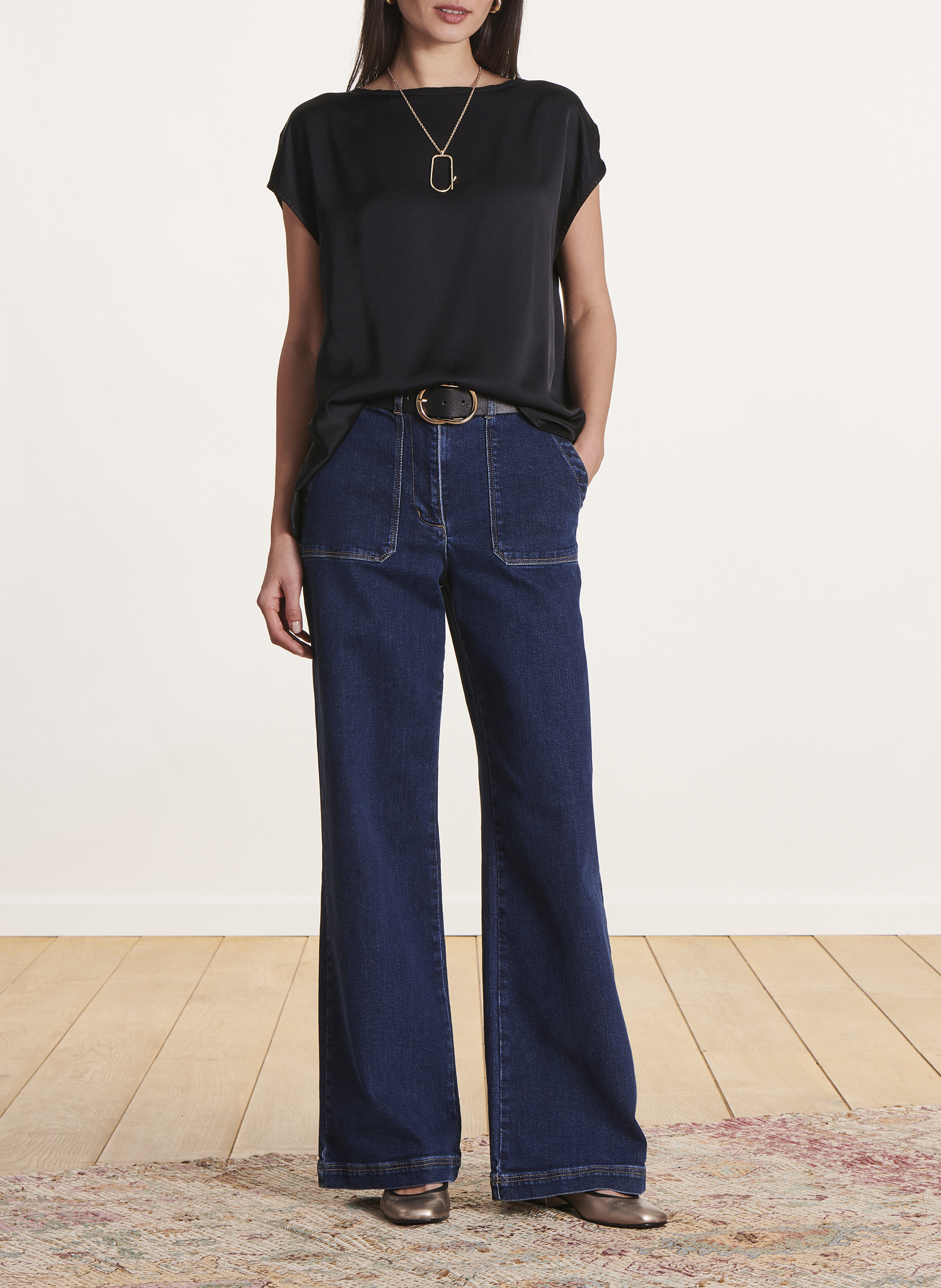 Jean large taille haute en coton bio mélangé LA FEE MARABOUTEE Bleu